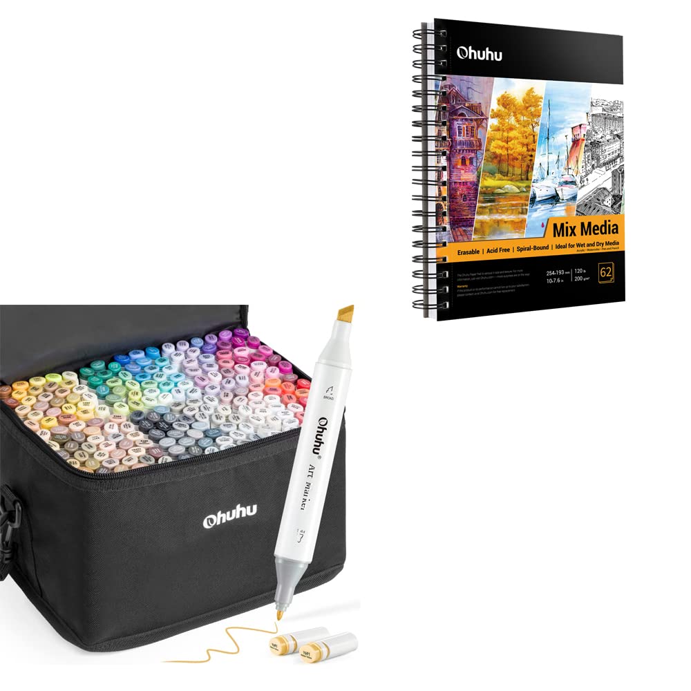 Ohuhu Alcohol Markers 48 Colors Dual Tip Art Markers Set with 10