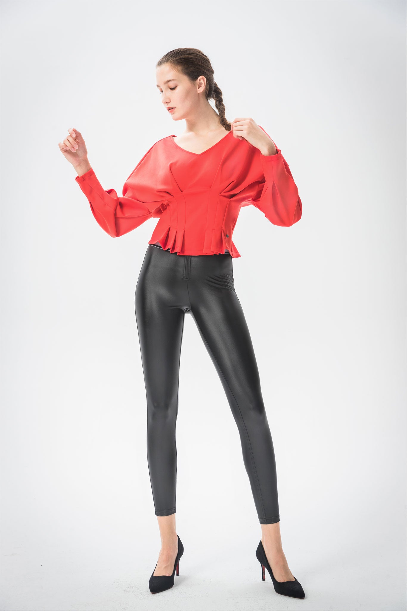 Donatella Faux Leather Leggings for Women - High Waist Stretchy Vegan Leather Pants - Perfect for Night Out, Party & Casual Wear