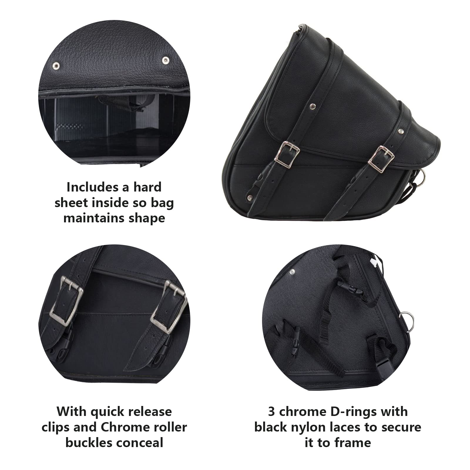 Premium Naked Leather Swing Arm Motorcycle Bag - Left Side Solo Saddle Bag for Softails & Choppers (Style-1, Black) | Durable Biker Gear for Road Trips & Daily Commuting