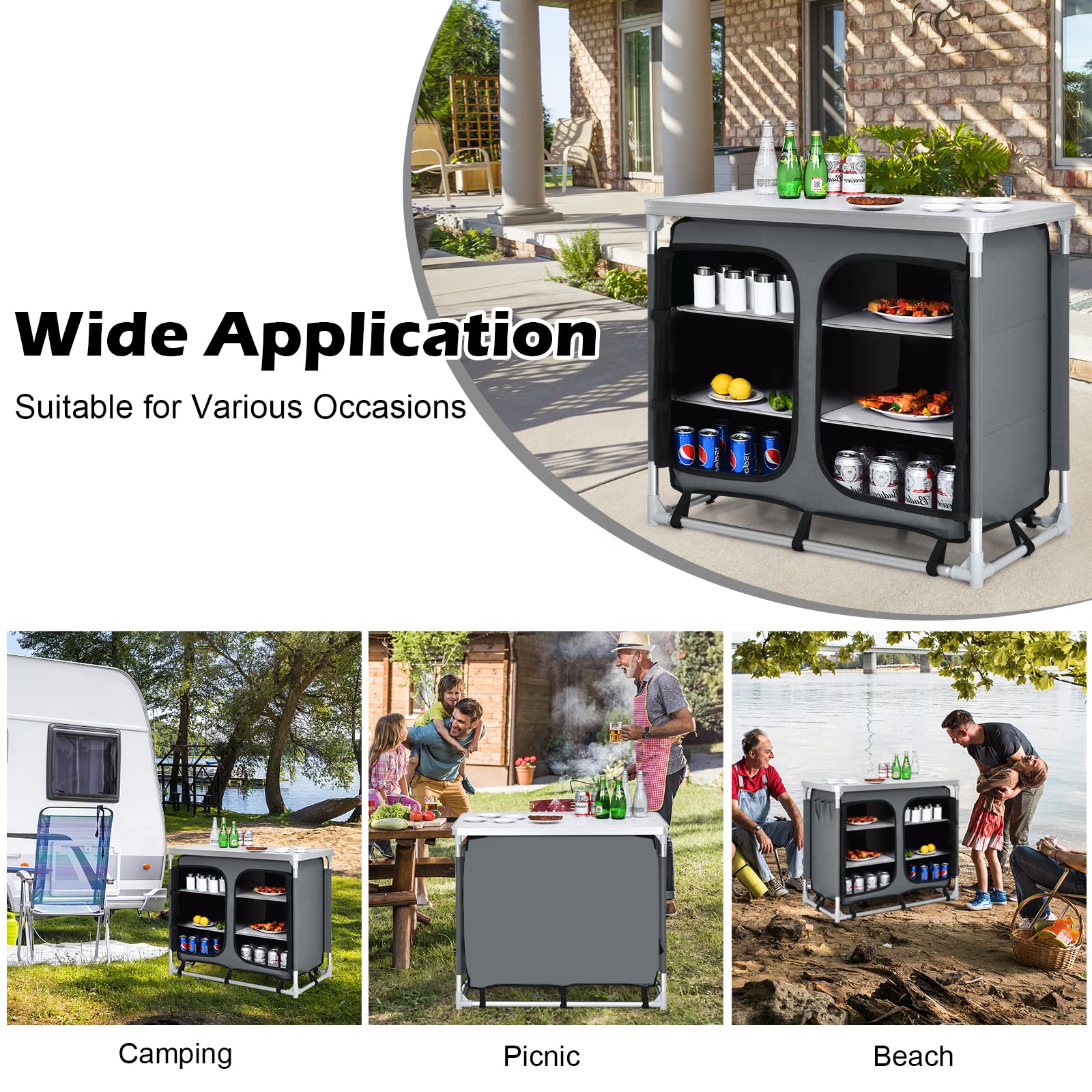 Giantex Portable Aluminum Camping Cook Table with Storage Organizer & Carrying Bag - Outdoor BBQ Kitchen Station for Picnics, Tailgating, Backyard Parties & Camping Trips (Grey)