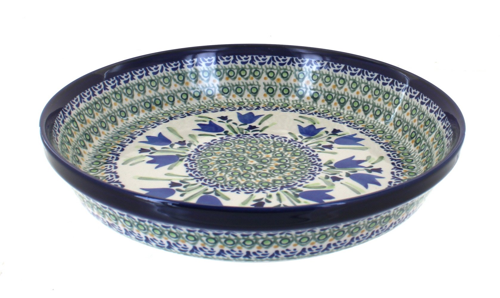 Handmade Blue Rose Polish Pottery Blue Tulip Pie Plate - Elegant Ceramic Baking Dish for Desserts, Pies & Home Decor