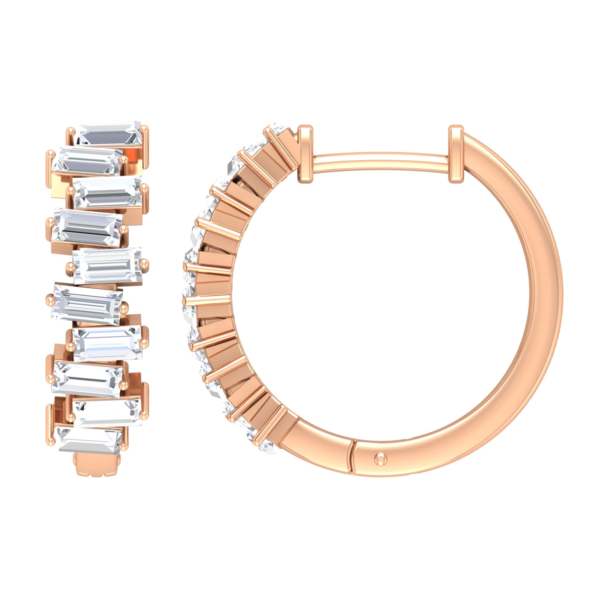 Baguette Cut Moissanite Hinged Hoop Earrings - 14K Solid Gold Modern Uneven Hoops for Women | Perfect for Weddings, Parties & Everyday Elegance