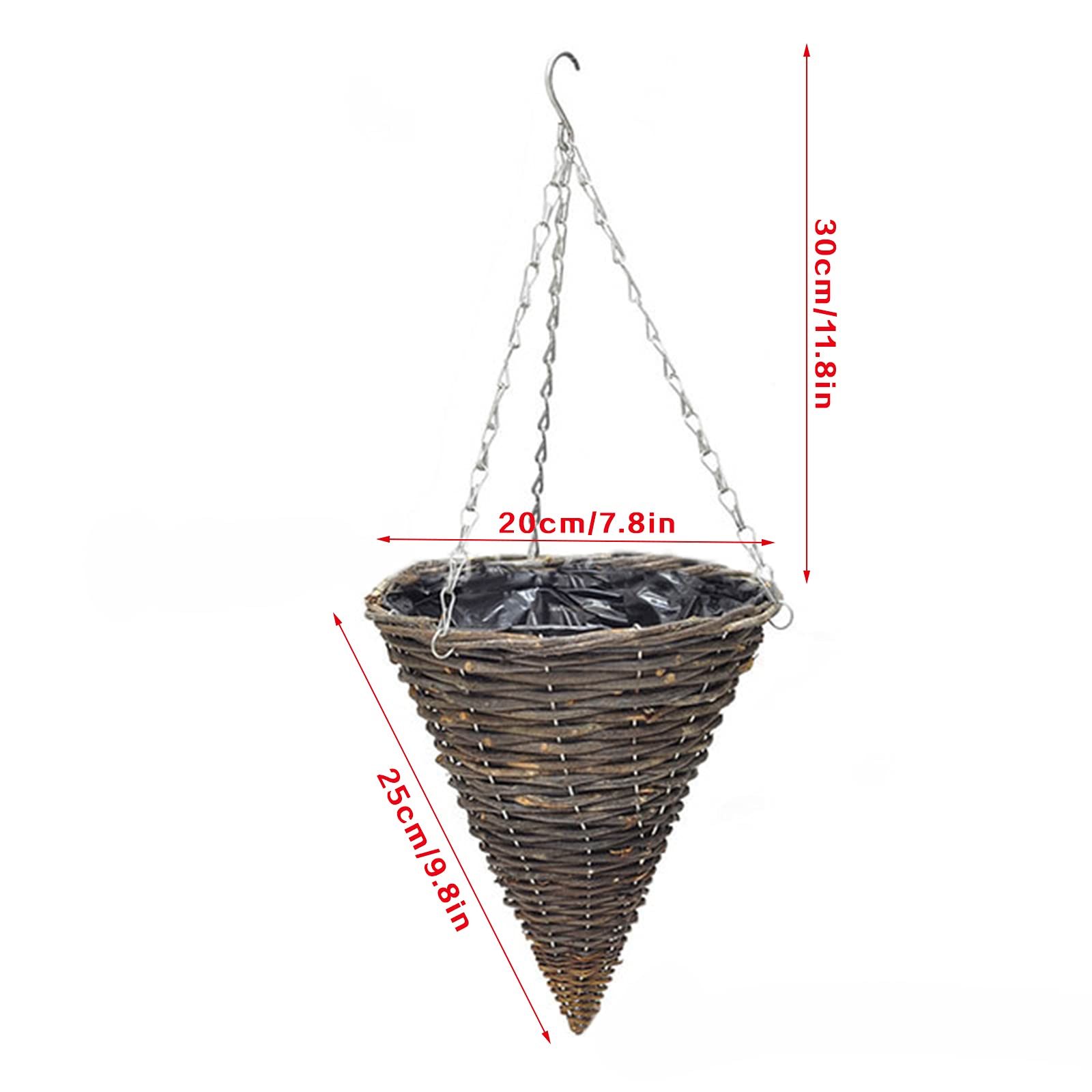 Keebgyy 2-Pack Handwoven Rattan Hanging Planters - 7.9 Inch Cone-Shaped Wall Baskets with Plastic Liner for Indoor/Outdoor Plants | Perfect for Home, Garden, Wedding & Boho Decor