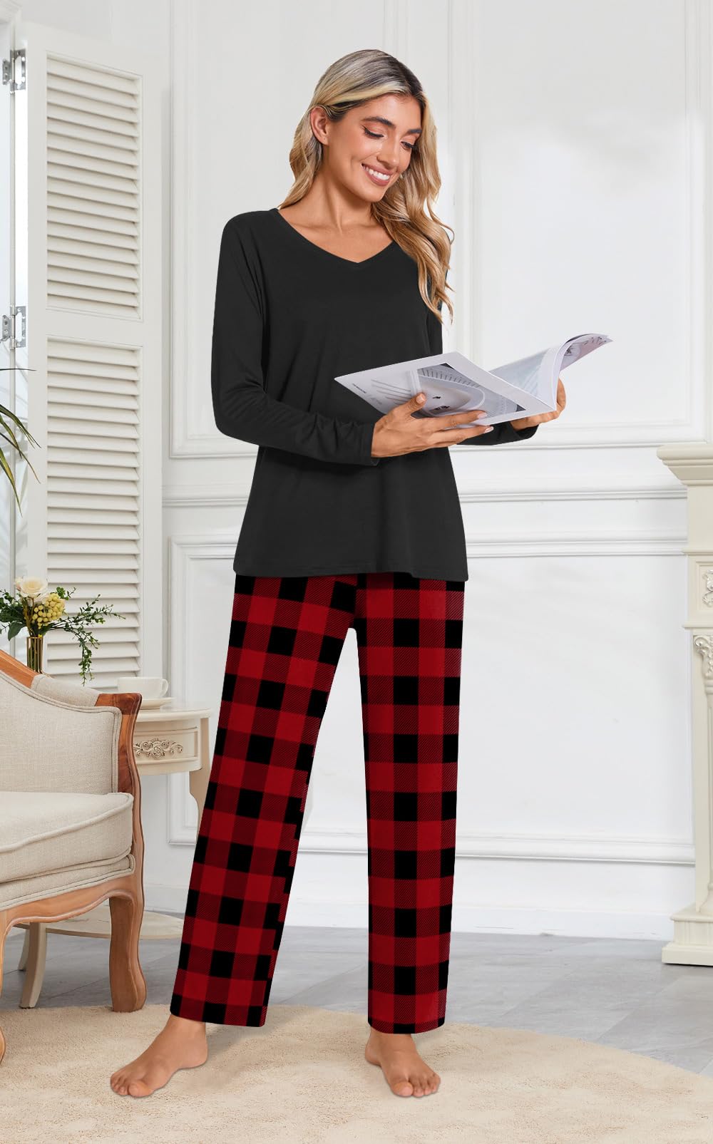 Anymiss Women's Long Sleeve Pajama Sets - Soft Winter & Spring Sleepwear with Pockets, Comfy Lounge PJS Sets (Sizes M-3XL) - Perfect for Cozy Nights, Relaxing at Home & Gift Giving