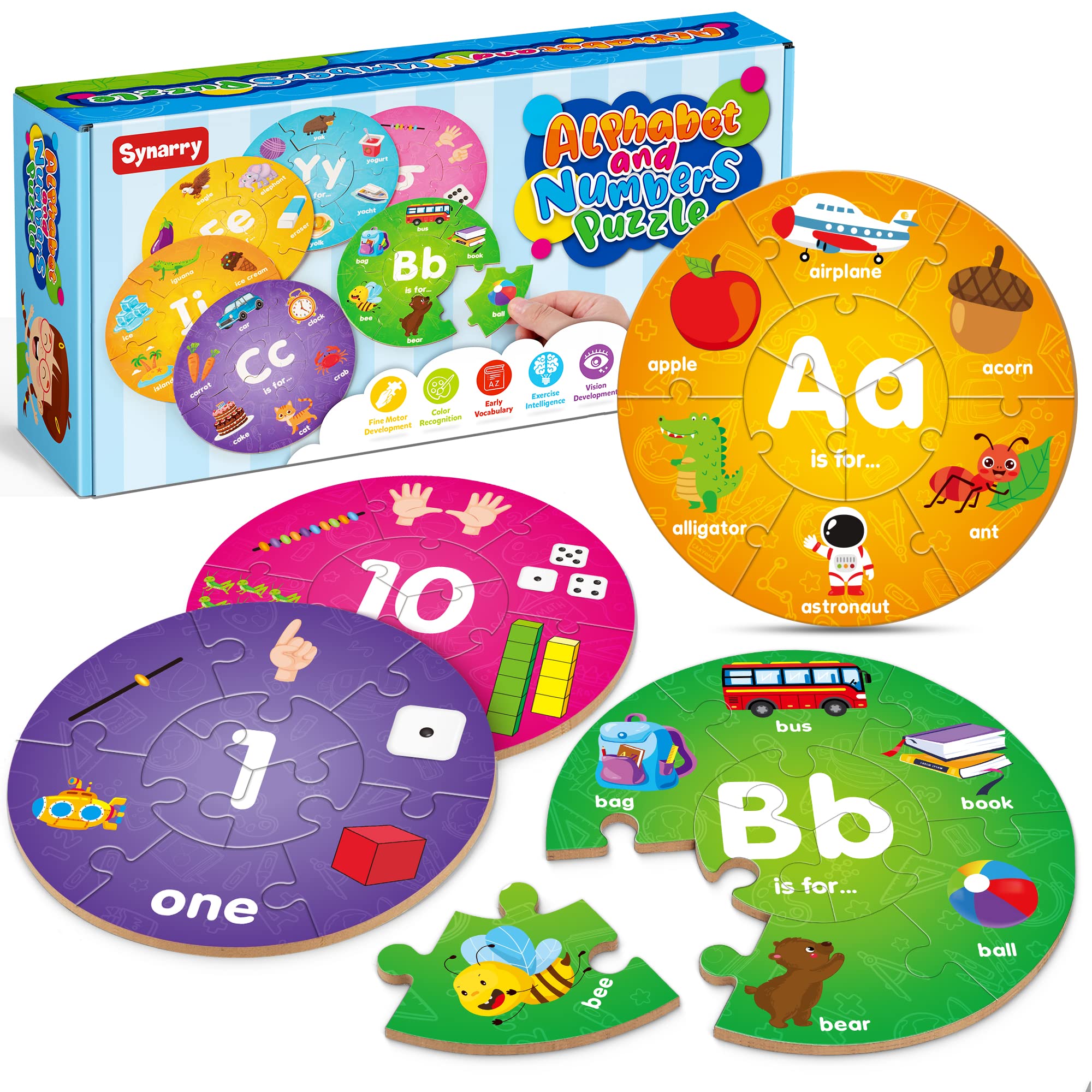 SYNARRY Wooden Alphabet and Number Puzzles for Kids Ages 3-8 - ABC Learning Toys, Preschool Educational Games for Boys & Girls - Perfect for Homeschooling, Classroom & Birthday Gifts (Great for Early Childhood Development & Montessori Learning)