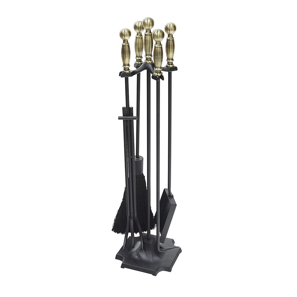 Carlisle Antique Brass Fireplace Tool Set - Heavy Duty Fireplace Poker, Shovel, Brush & Stand - Perfect for Indoor & Outdoor Fire Pits, Wood Stoves & Fireplaces