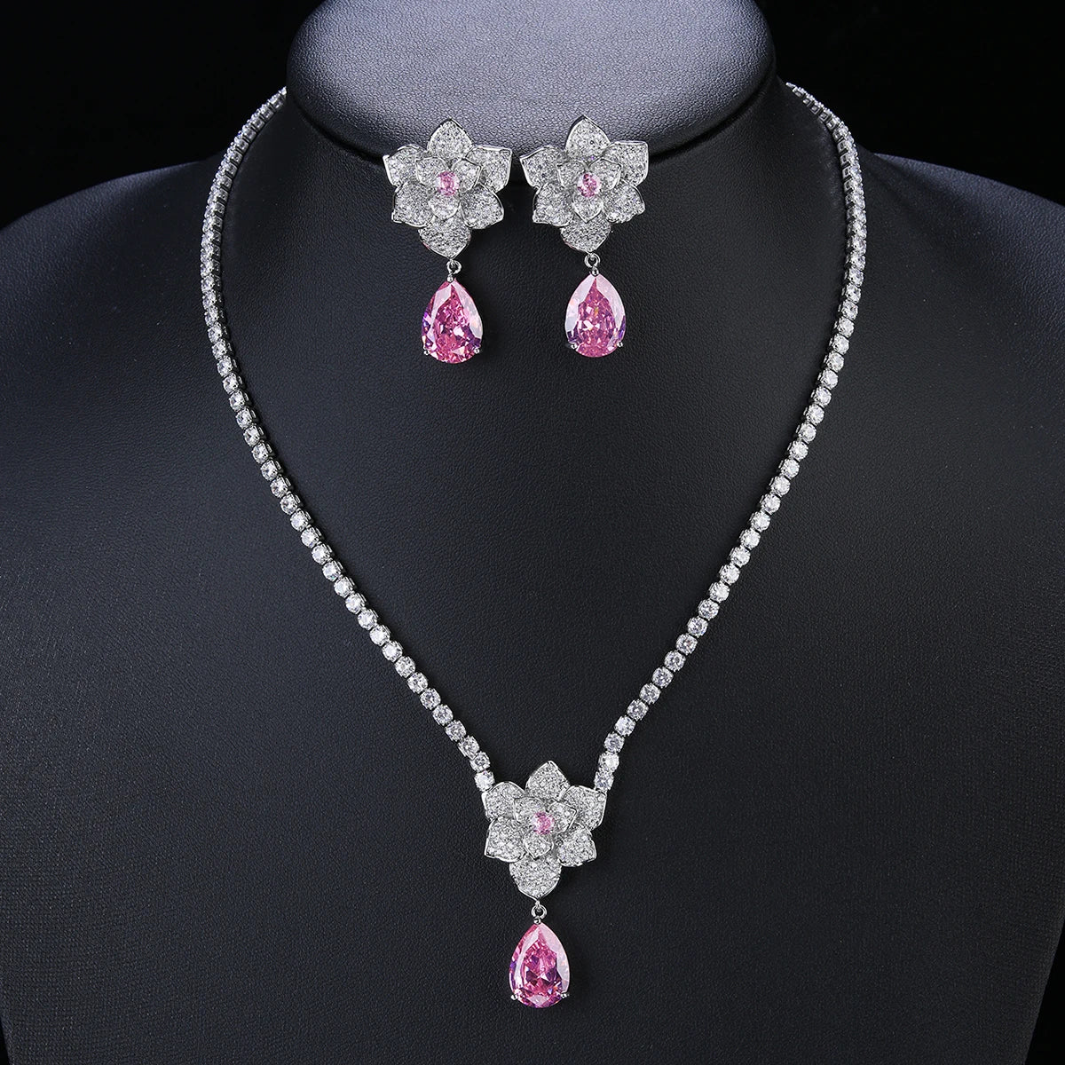 Elegant 4-Color CZ Cubic Zirconia Wedding Jewelry Set - Necklace & Earrings for Bridal Party, Anniversary & Formal Events | CN10868
