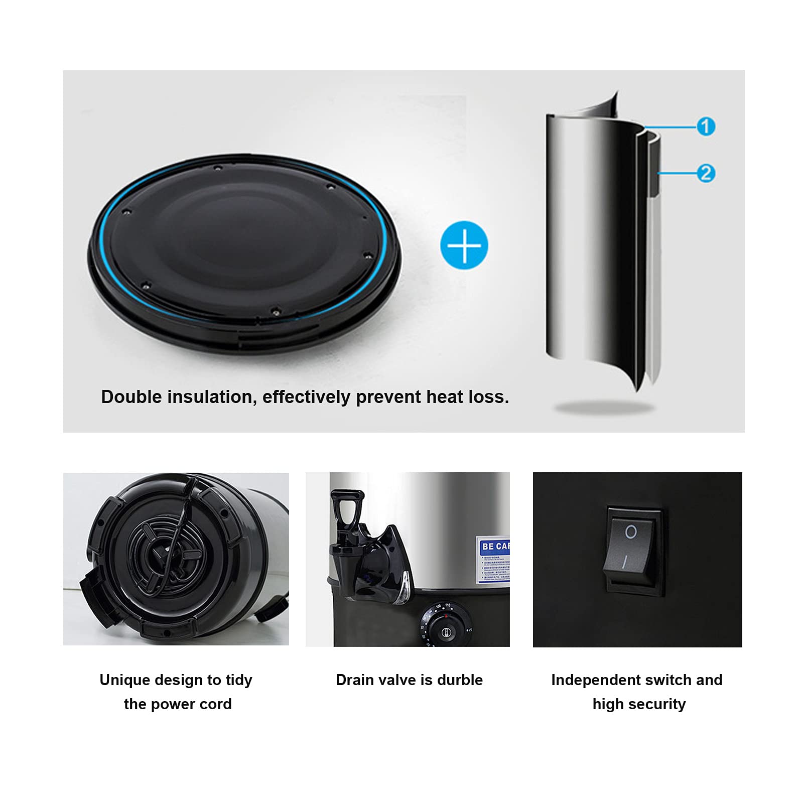 8.8L Commercial Electric Water Boiler - Stainless Steel Hot Water Dispenser for Coffee Shops, Milk Tea Stores & Restaurants - Fast Boiling Bucket for Beverage Making, Food Service & Catering