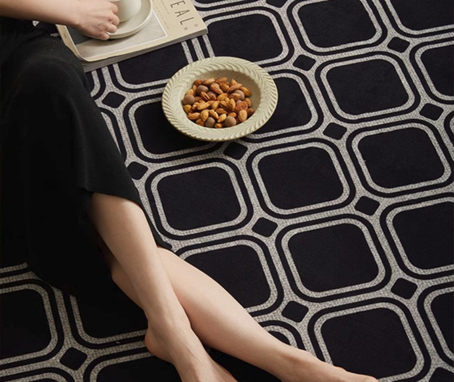 Abstract Contemporary Area Rugs - Modern Black & Neutral Rugs for Living Room, Bedroom, Dining Room & Office - Non-Slip Floor Carpets for Sofa, Desk & High Traffic Areas - Soft Home Decor for Cozy Spaces