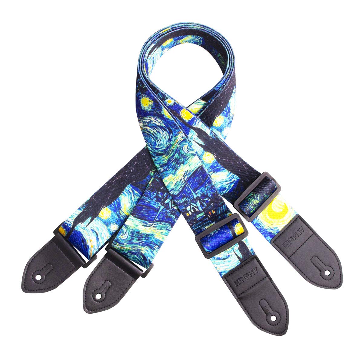 Premium Guitar Strap for Acoustic & Electric Bass - Adjustable Leather Ends with Strap Locks & Free Guitar Picks - Perfect for Live Performances, Studio Sessions & Practice