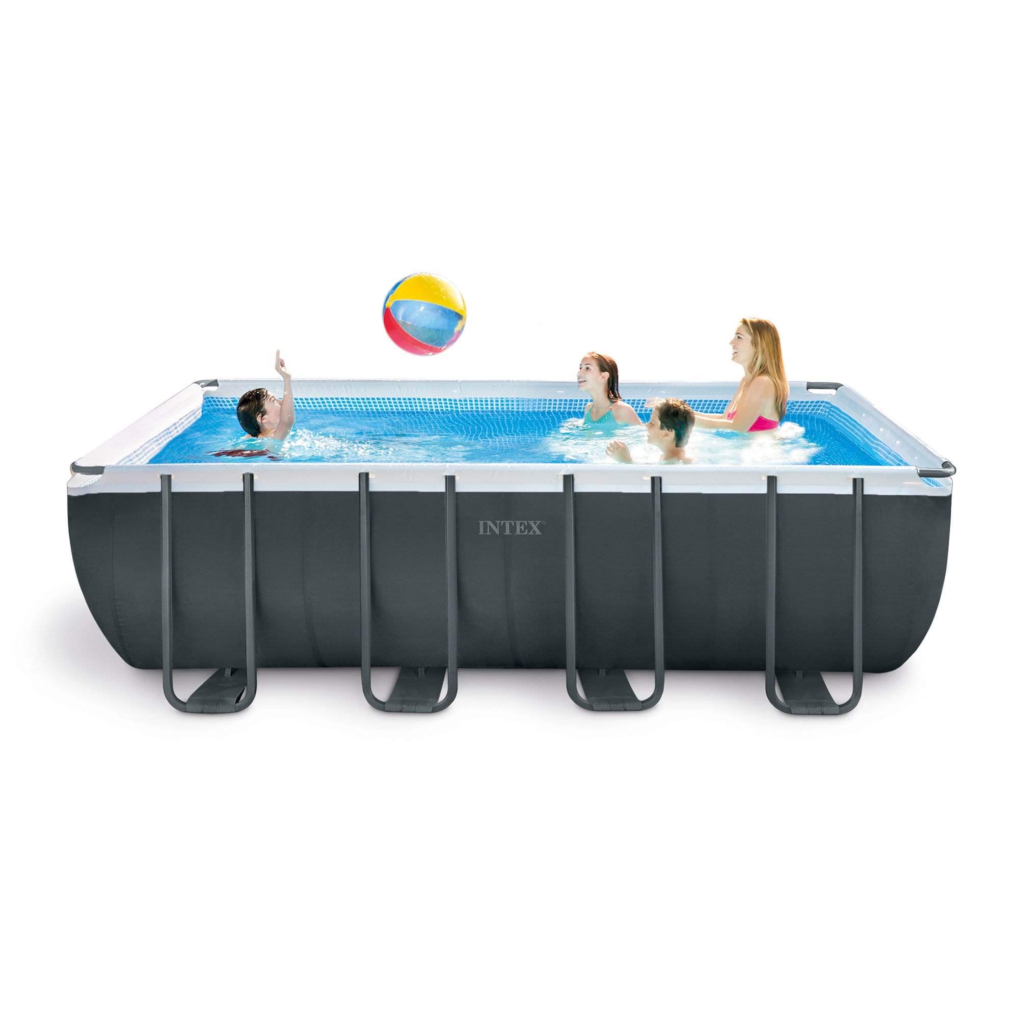 Intex Ultra XTR Rectangular Frame Above Ground Swimming Pool Set with Floating Recliner Lounger & Mega Chill II Inflatable Beverage Cooler - Perfect for Backyard Summer Parties, Family Gatherings and Outdoor Relaxation