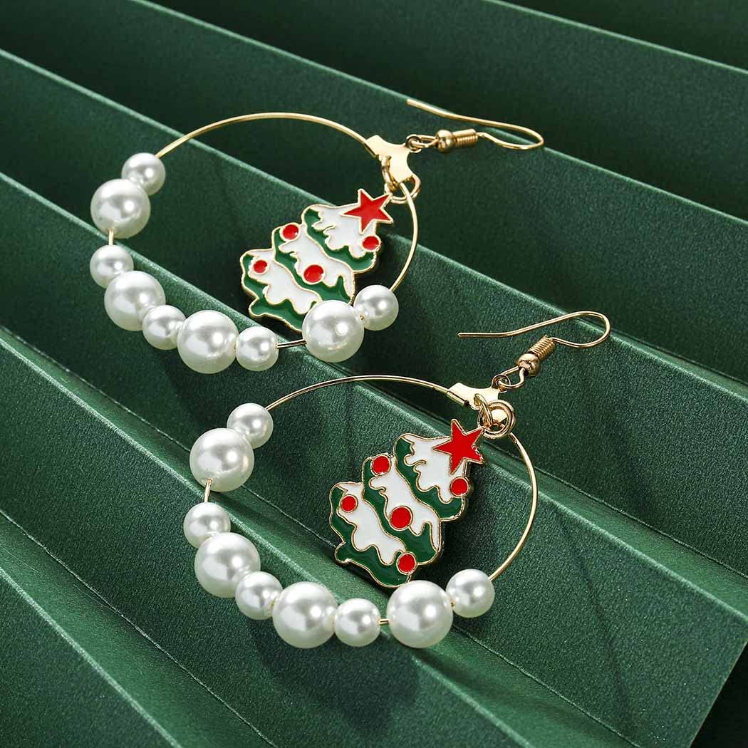 Gangel Elk Dangle Earrings with Pearls - Elegant Christmas Jewelry for Women & Girls | Perfect for Holiday Parties, Gifts & Festive Occasions (1 Pair)