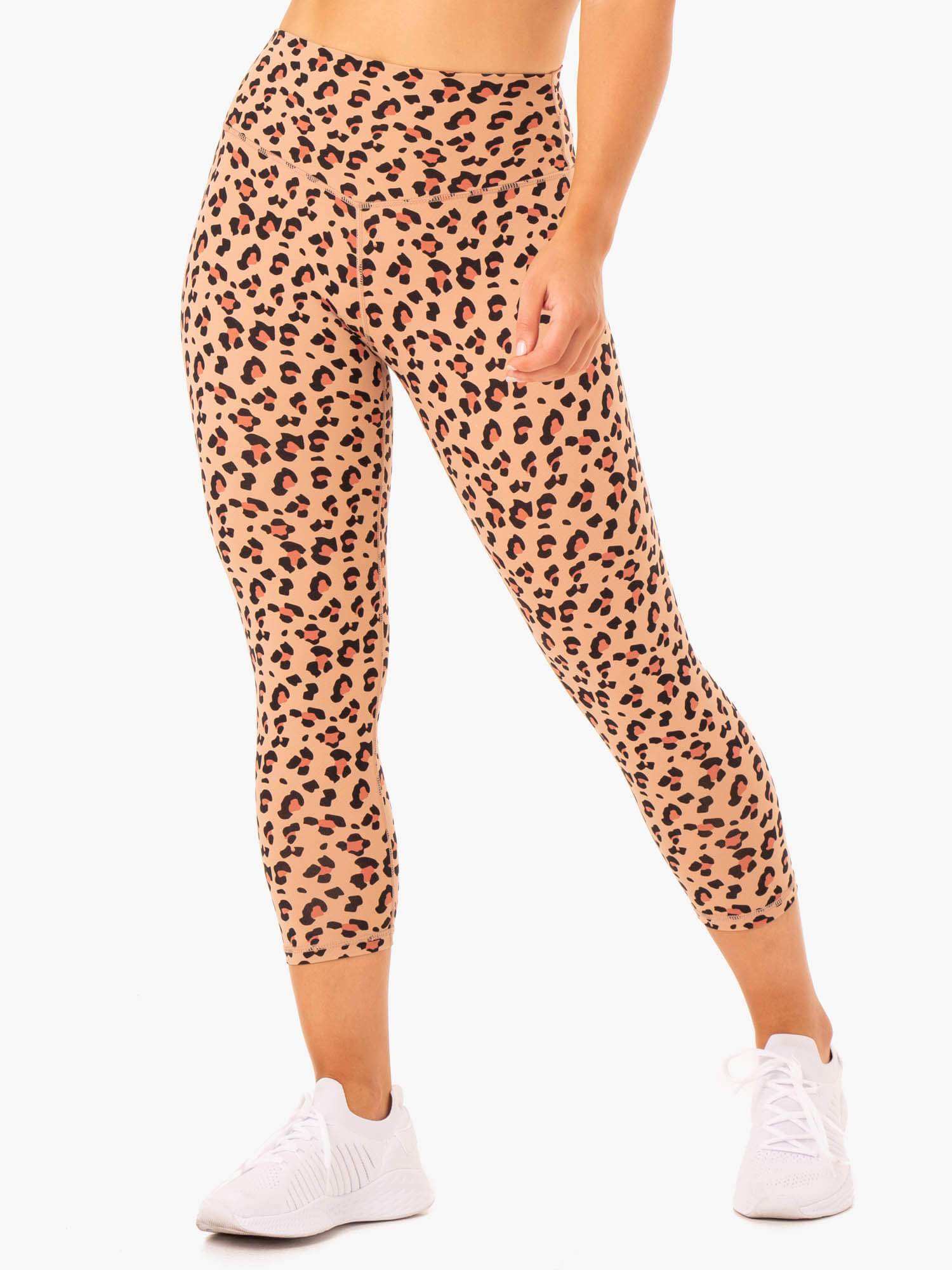Hybrid 7/8 Leggings - Tan Leopard Print High-Waisted Yoga Pants for Women | Workout, Running & Lounge Wear