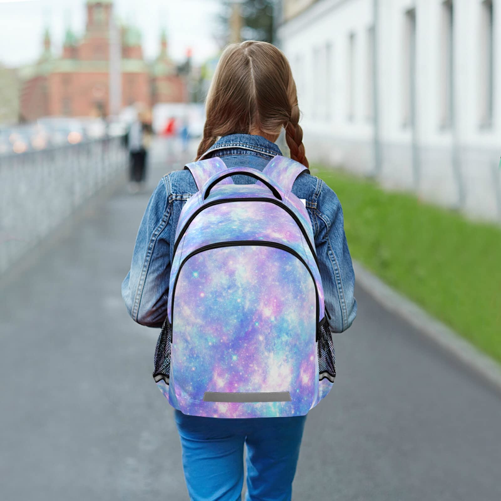 **Pink & Blue Galaxy Star Backpack - Waterproof Laptop Backpack for Women & Teens, Durable School Book Bag, College Shoulder Bag for Travel, Sports & Daily Use**    *(Use Cases: Perfect for school, college, travel, gym, hiking, and everyday adventures!)*