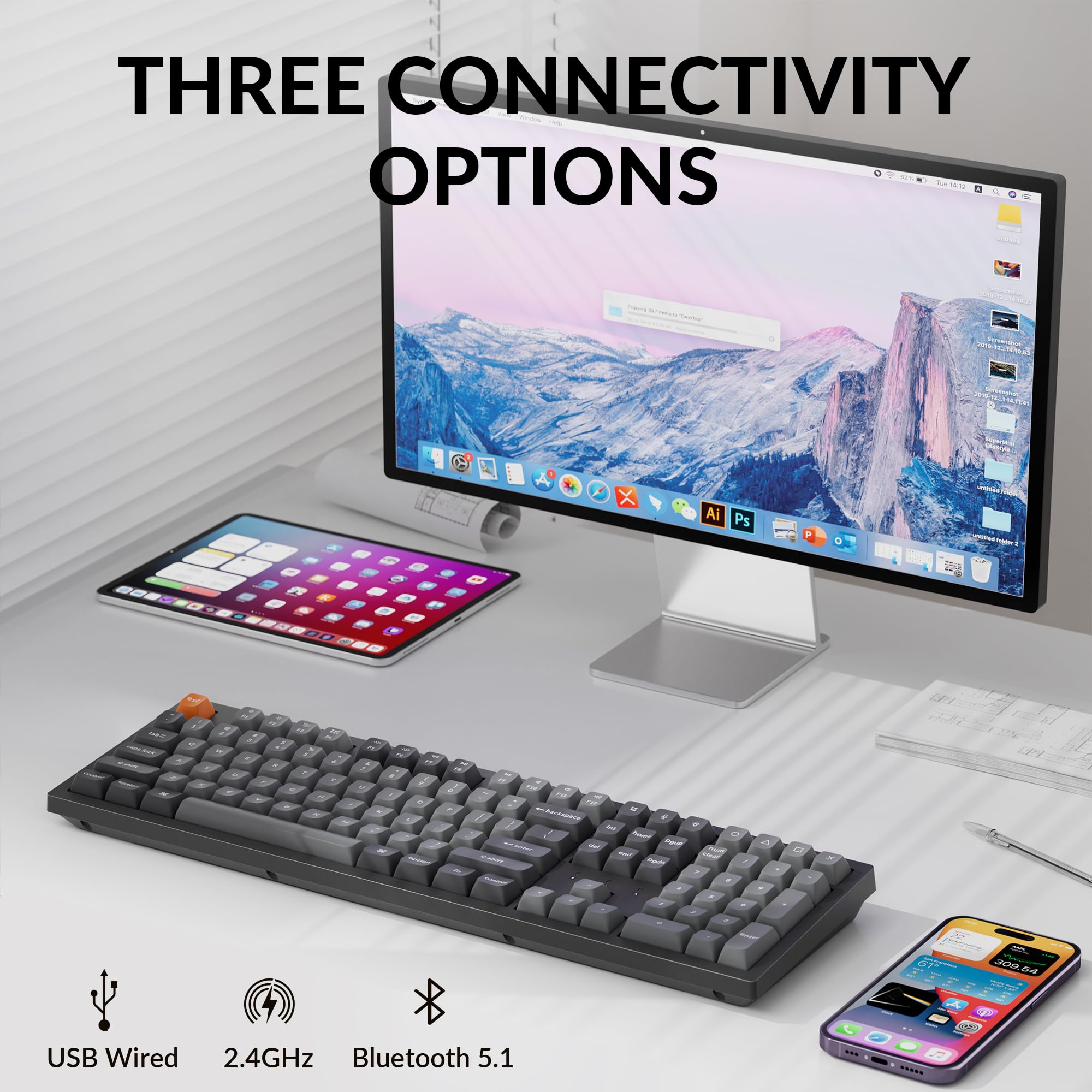 Keychron K10 Max Wireless Custom Mechanical Keyboard - 100% Full Size Layout, QMK/VIA Programmable, 2.4GHz/Bluetooth 5.1/Wired Triple Mode, White Backlit, PBT Keycaps, 108 Keys for Mac/Windows/Linux - Perfect for Office Work, Gaming & Programming