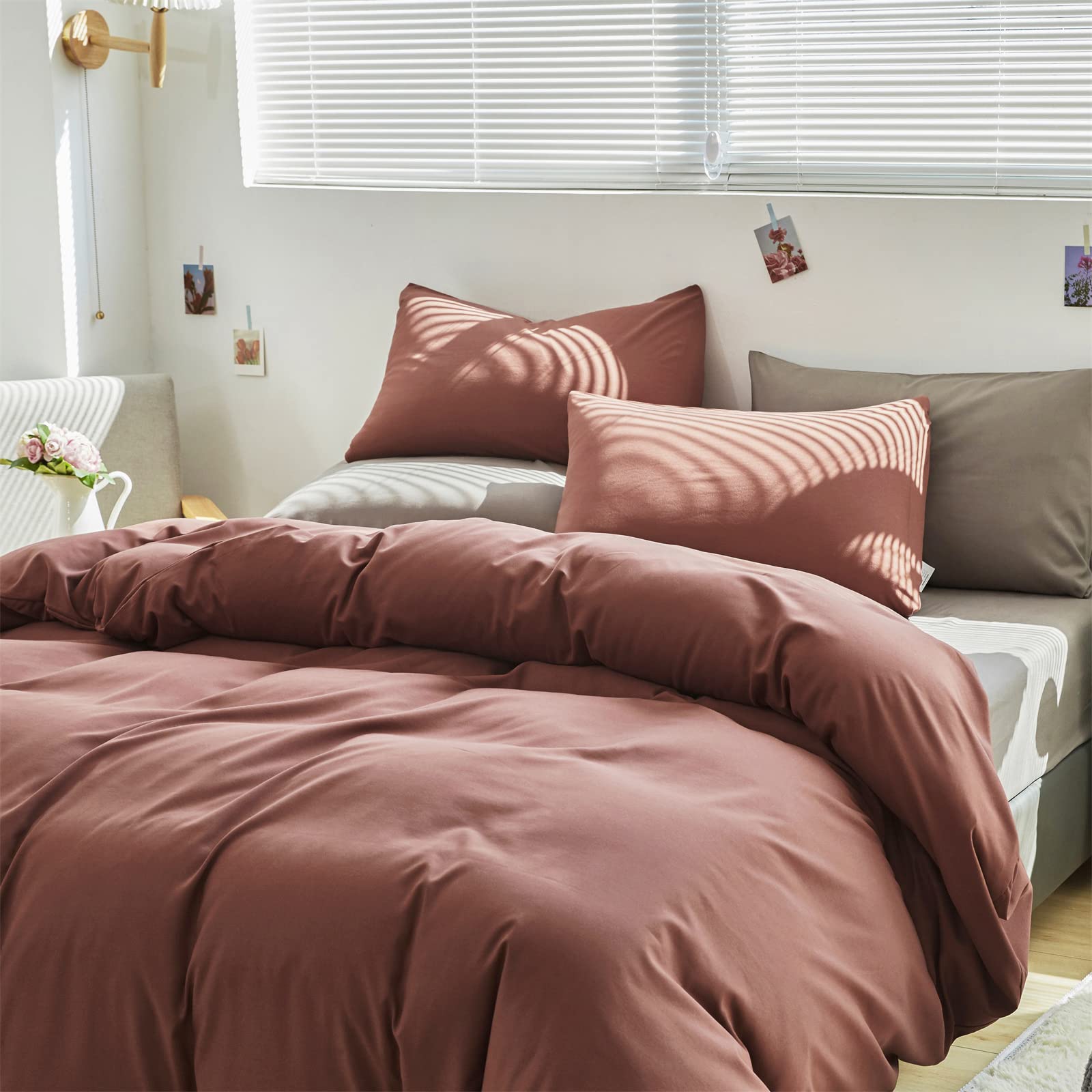 California King Comforter Set - Cottonight Brick Red Solid Modern Bedding, Soft 3-Piece Quilted Blanket for Women & Men | Perfect for Cozy Bedrooms, Guest Rooms & Dorm Decor