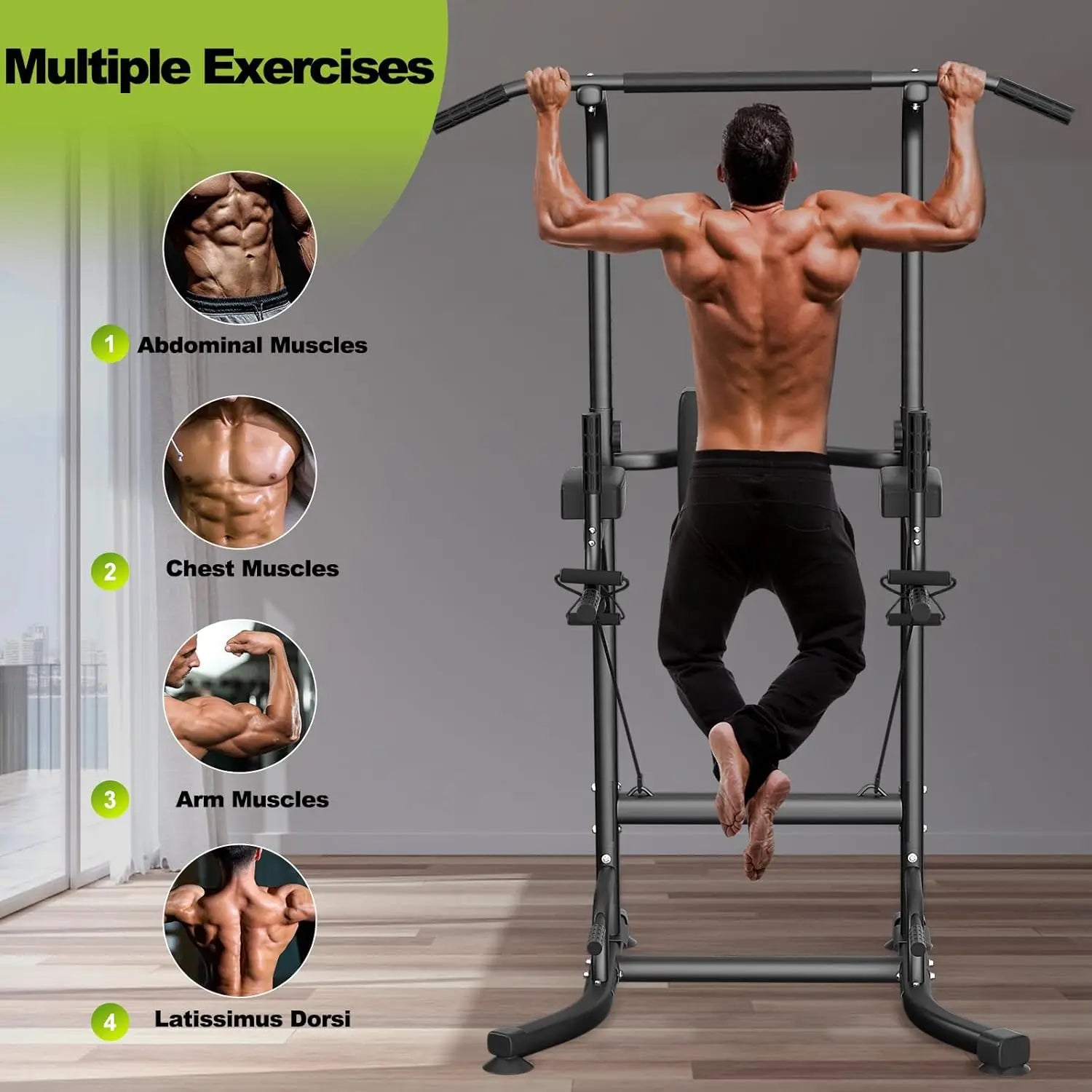 Multi-Function Power Tower Dip Station with Pull Up Bar - Home Gym Strength Training Equipment for Push Ups, Abdominal Exercises & Full Body Workouts - Perfect for Small Spaces, Garage & Home Fitness