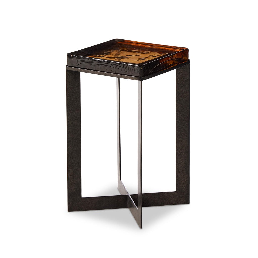 Lennie Amber Cast Glass End Table - Modern Side Table for Living Room, Bedroom, or Office - Durable & Stylish Home Decor