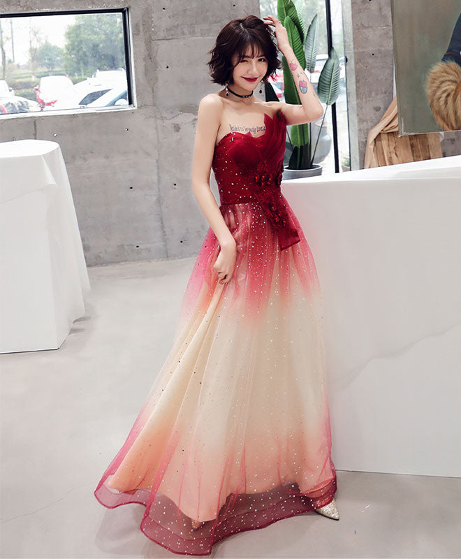 Elegant Burgundy Tulle Sequin Long Prom Dress for Women - Sparkly Evening Gown for Formal Events, Homecoming, Wedding Guest & Special Occasions