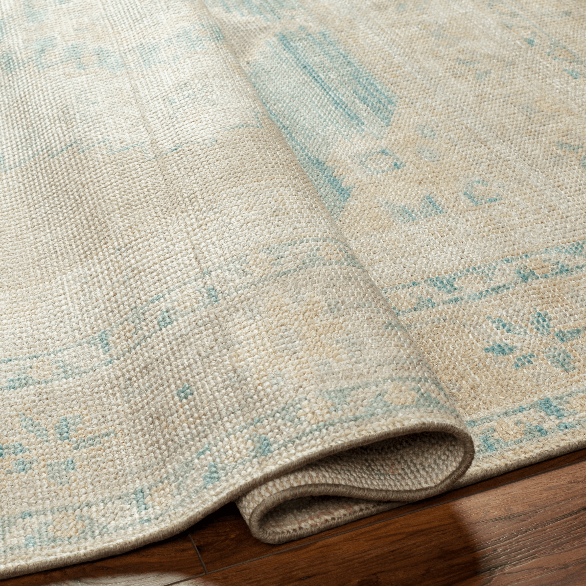 Anadolu Beige & Seafoam Wool Blend Area Rug - Soft & Durable Handmade Carpet in Multiple Sizes (5x7, 8x10) - Perfect for Living Room, Bedroom & Home Decor