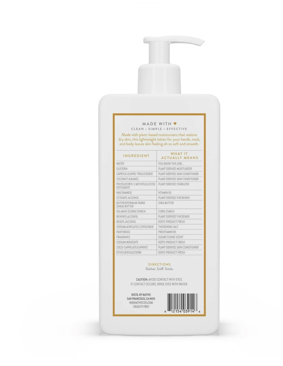 Native Limited Edition Sugar Cookie Hand & Body Lotion Set - 16.5 oz Lotion + 18 oz Body Wash + Soft Loofah Sponge (Sponge Color May Vary) | Moisturizing Gift Set for Women, Holiday & Birthday Present | Perfect for Spa Day, Self Care Routine & Relaxing Bath Time