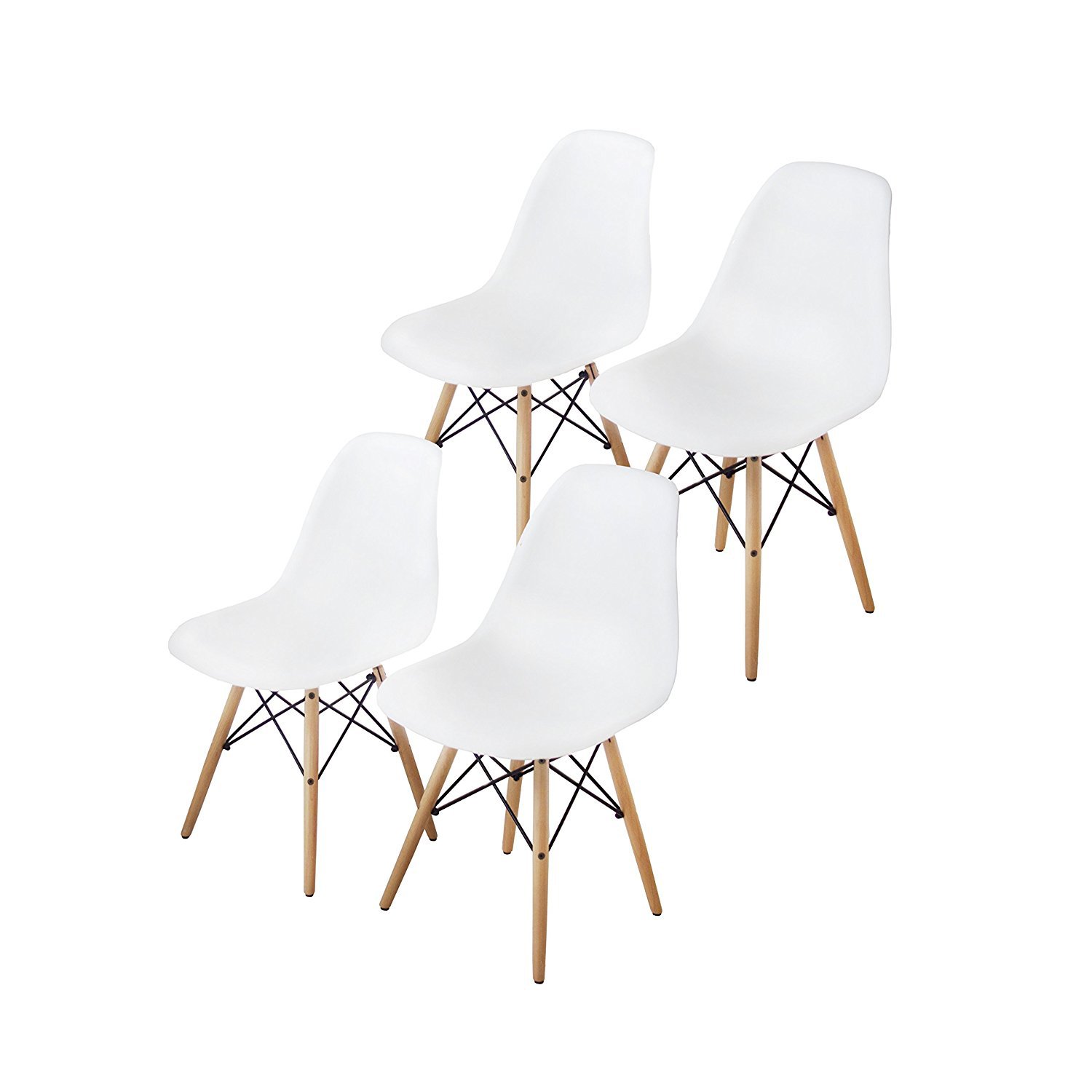 Mid Century Modern Dining Room Chairs Set of 4 - White Upholstered Buschman Chairs for Kitchen, Dining Table & Breakfast Nook - Comfortable & Stylish Retro Seating