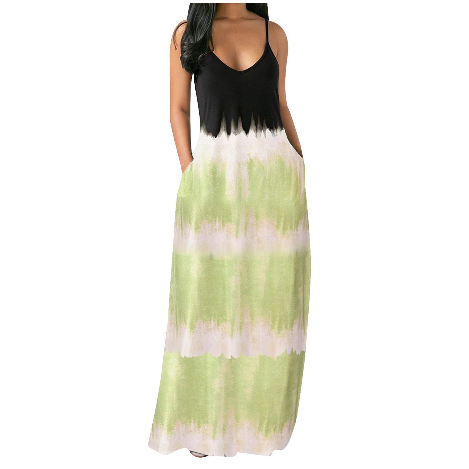 Elegant A-Line Summer Dress for Women - U-Neck Spaghetti Strap Sleeveless Casual Dress Plus Size Gradient Wedding Guest Outfit | Perfect for Beach Vacations, Parties & Special Occasions