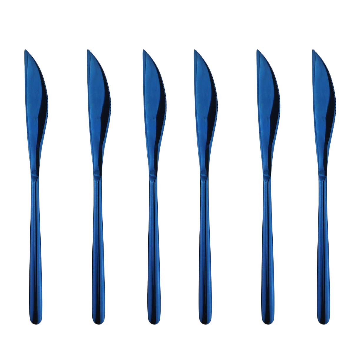 Premium Gugrida Steak Knives Set - 6-Piece Stainless Steel Serrated Dinner Knives for Steak, Meat & Kitchen Use | Professional Multipurpose Cutlery with Ergonomic Handles (Shiny Blue) | Perfect for BBQs, Dinner Parties & Restaurant-Style Dining
