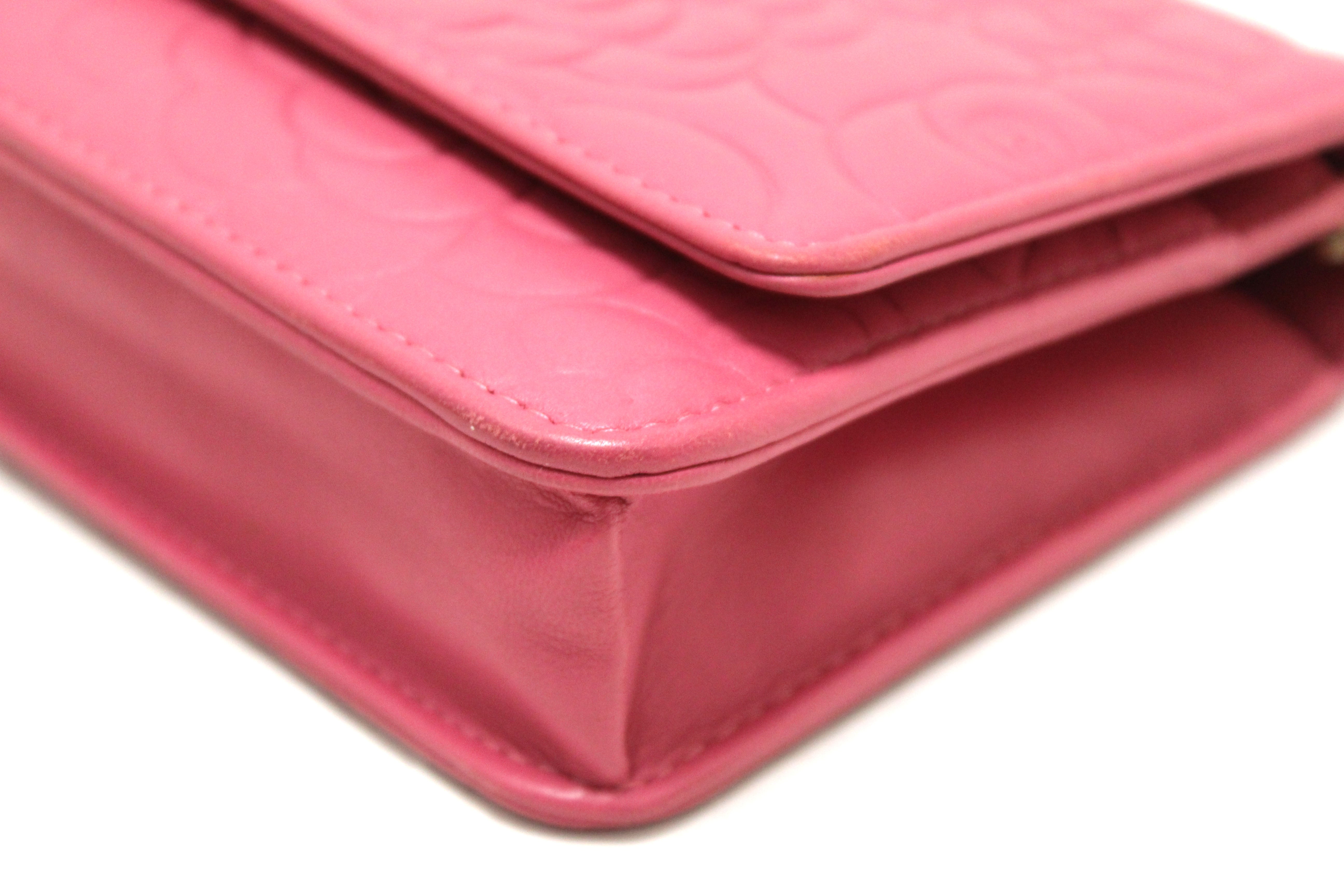 Authentic Chanel Pink Camellia Lambskin Leather Wallet On Chain Clutch Bag - Luxury Designer Crossbody Purse for Women, Perfect for Evening Parties & Special Occasions
