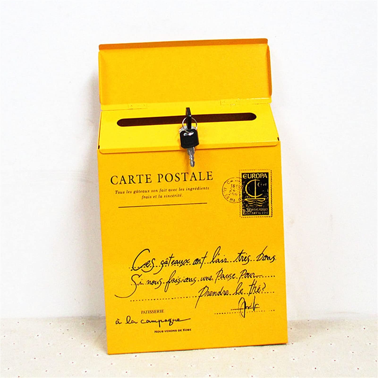 Vintage Wall Mount Mailbox - FIVENUM Iron Lock Letter Box for Mail, Postal Letters & Newspapers (Yellow) - Perfect for Home, Office & Outdoor Use