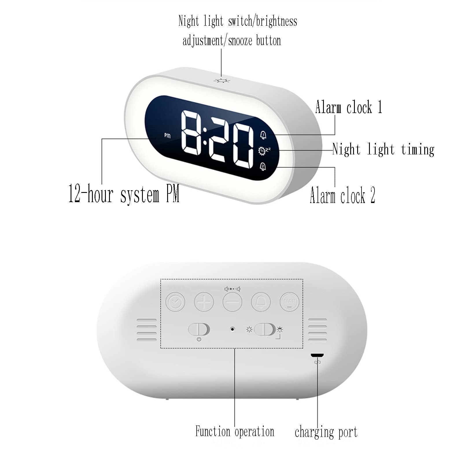 Portable Travel Alarm Clock - Silent Digital Electronic Clock for Bedroom, Dormitory, Office | White | Perfect for Home, Travel & Nightstand Use