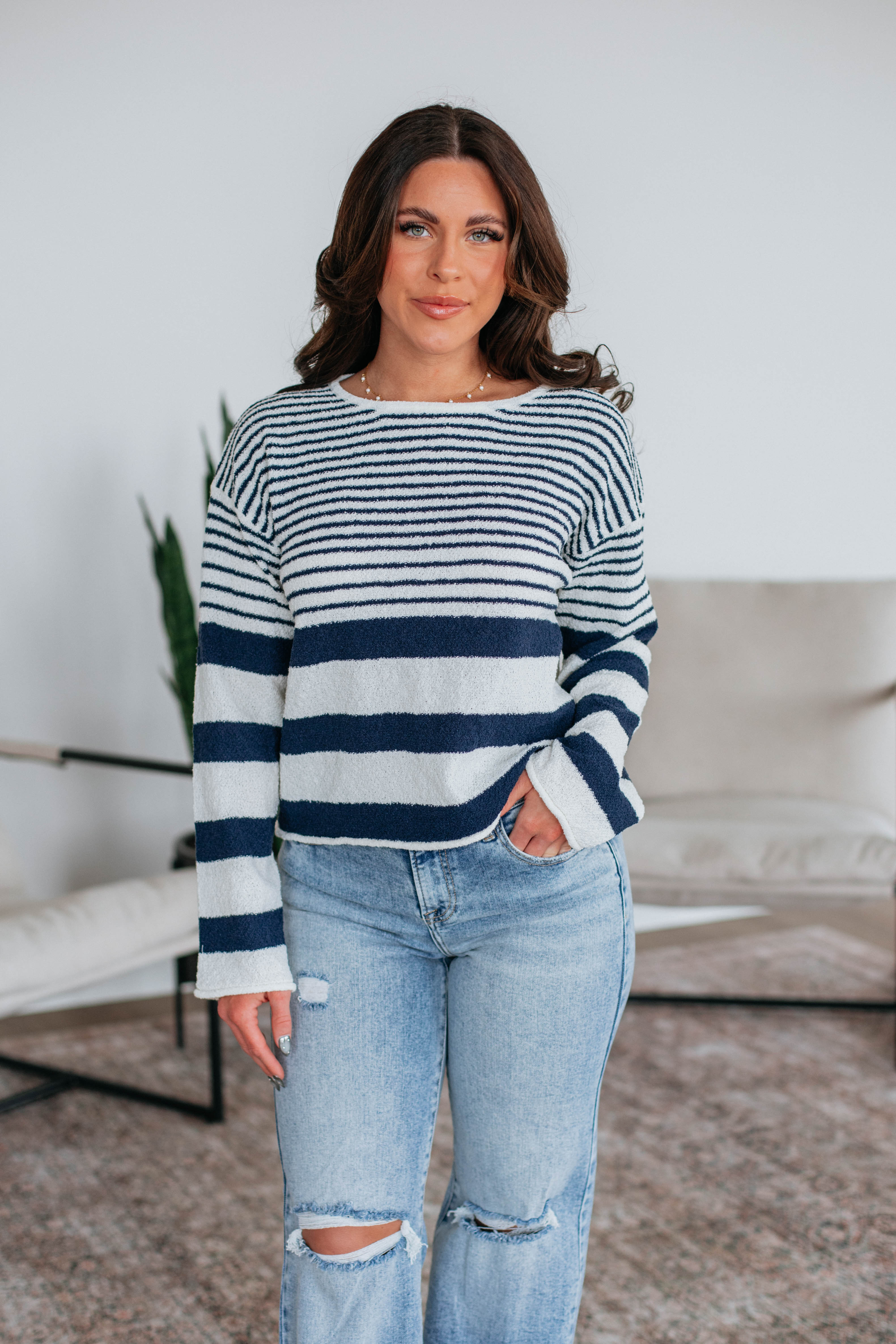 Jenner Striped Sweater for Women | Soft Cotton Knit Pullover | Casual & Cozy Fall Winter Fashion | Perfect for Office, Date Night & Weekend Outfits