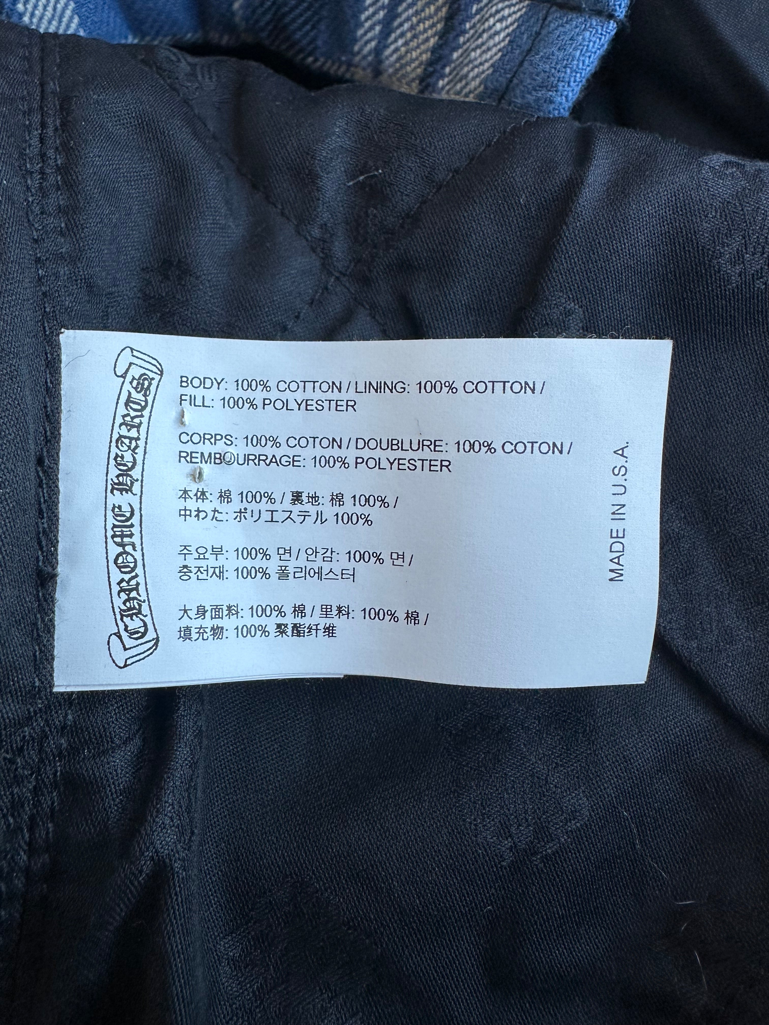 Chrome Hearts Blue & Yellow Script Padded Flannel Jacket for Men - Stylish Winter Outerwear for Casual Wear & Street Fashion