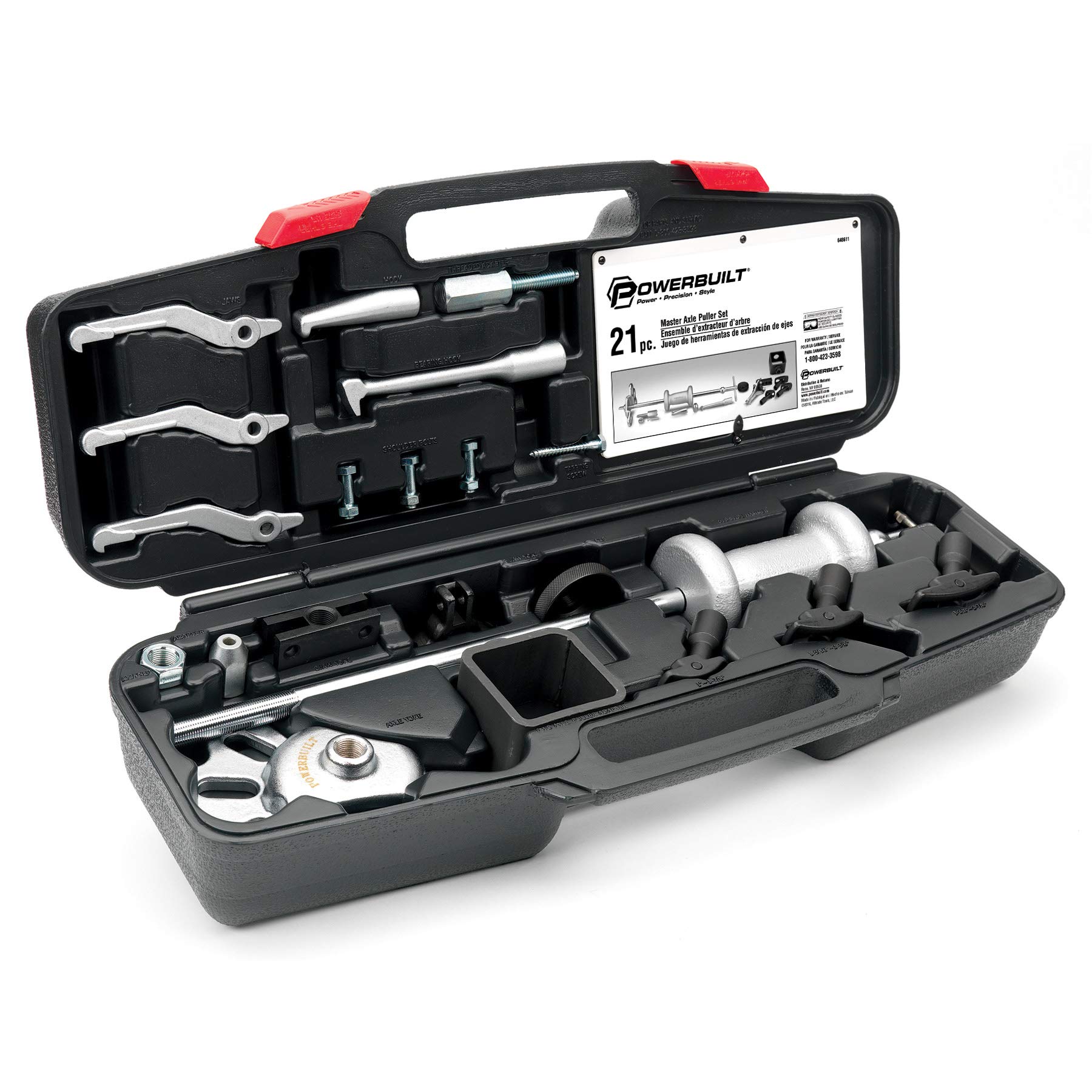 Powerbuilt Master Axle Puller Tool Set - 21 Piece Kit for Removing Front & Rear Axles, Bearings, Seals | Professional Vehicle Repair Tool (648611, Silver) | Perfect for DIY Auto Maintenance & Mechanic Shop Use