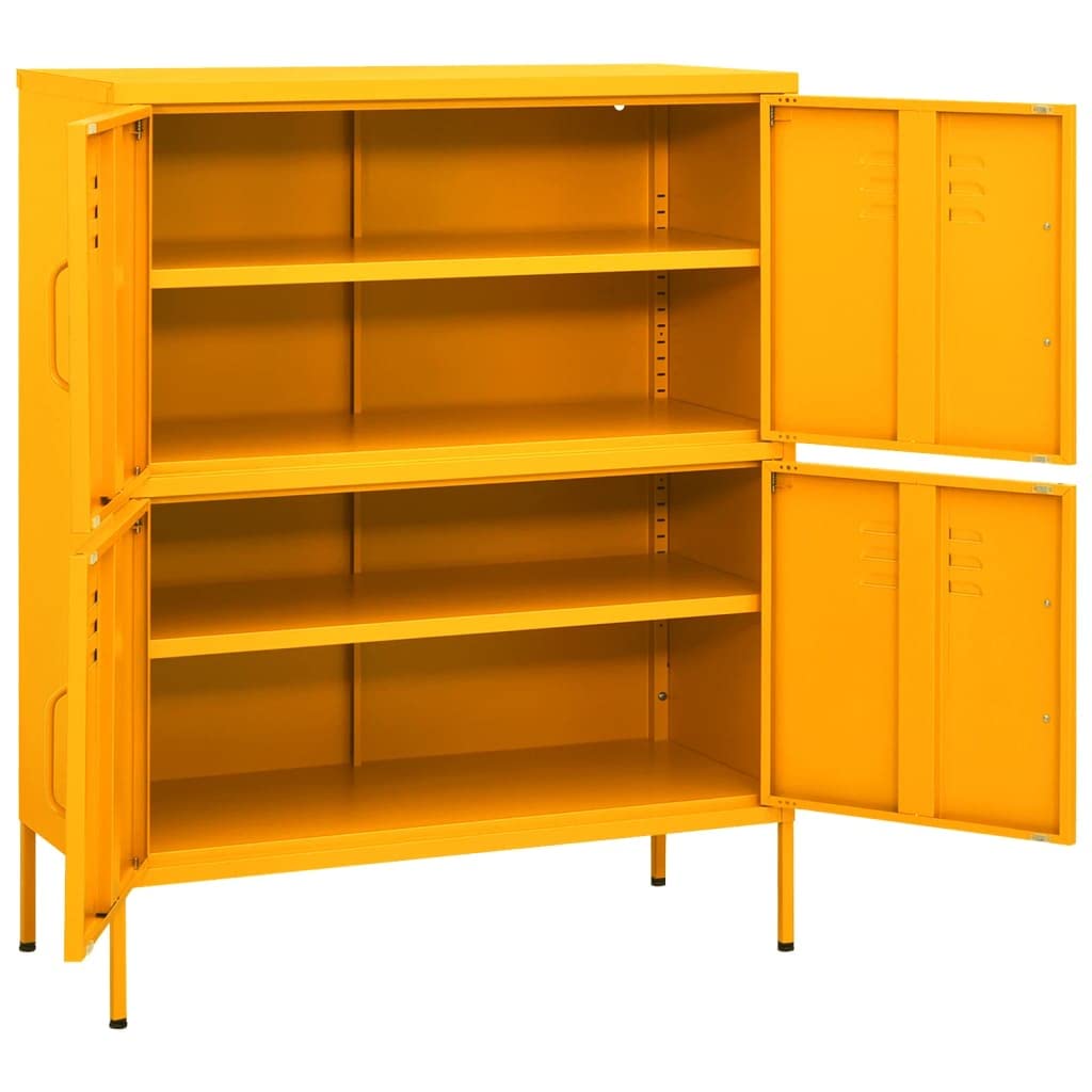 vidaXL Mustard Yellow Steel Storage Cabinet with Shelves - Freestanding File Cabinet for Home Office, Industrial Style Organizer - Perfect for Document Storage, Office Supplies & Home Organization