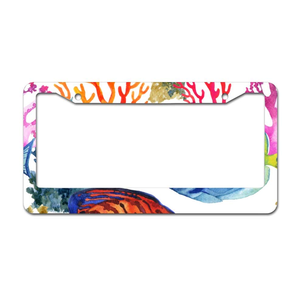 Colorful Coral Fish License Plate Frame - Durable Aluminum Car Accessory for Beach Lovers