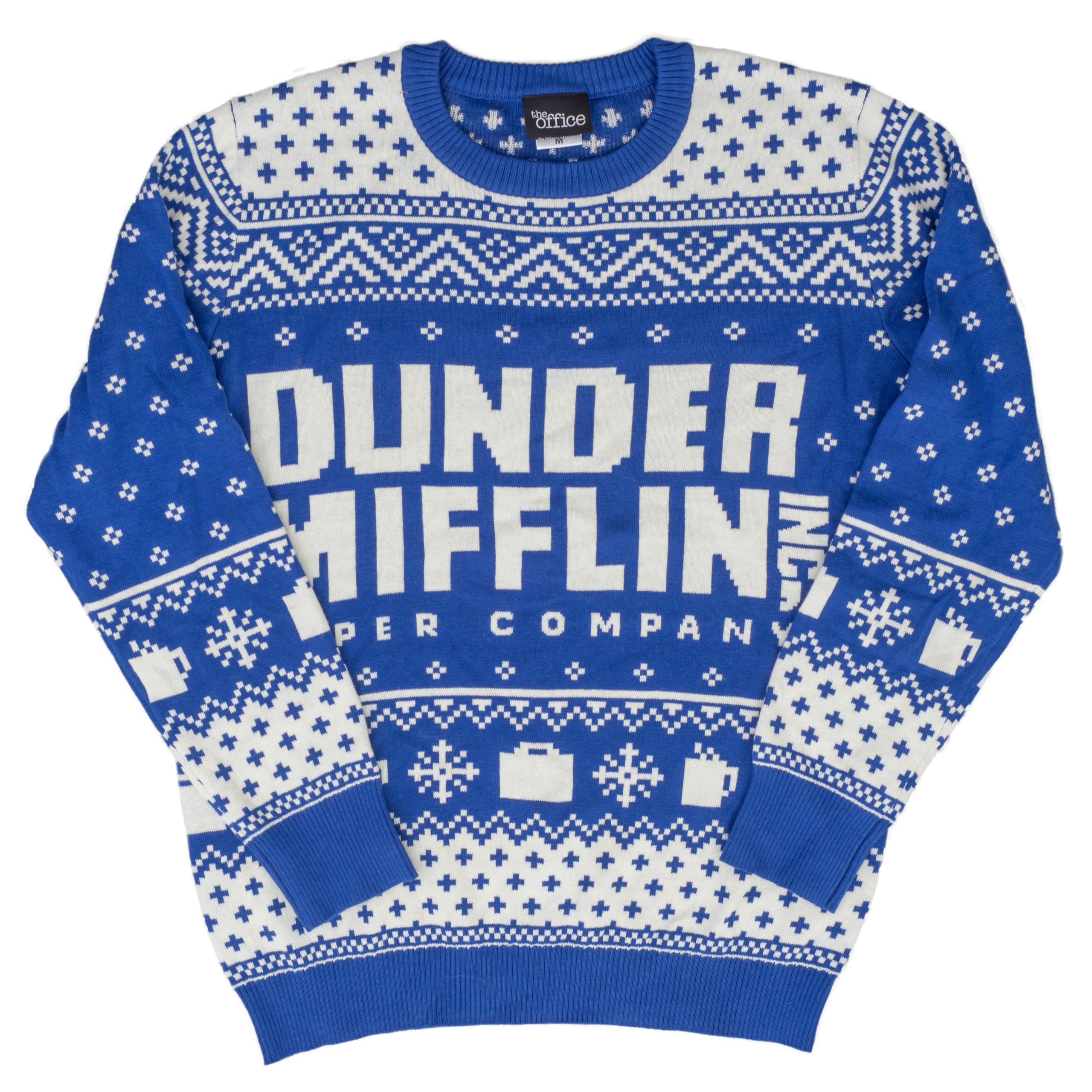Dunder Mifflin Blue Ugly Christmas Sweater from The Office - Funny Holiday Party Outfit for Christmas, Ugly Sweater Contest & Festive Gatherings