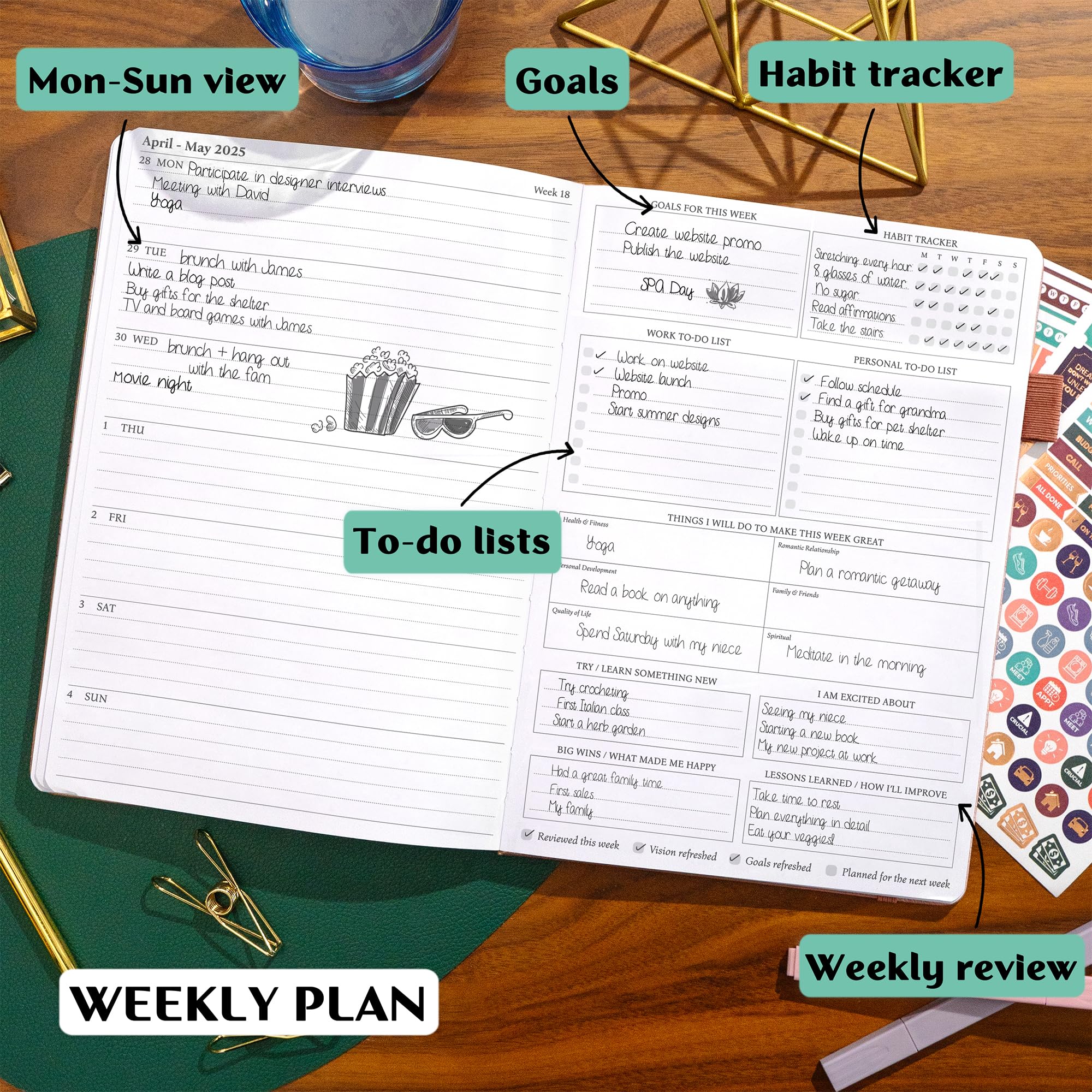 Legend Planner PRO Dated Jan 2025-Jan 2026 - Premium Weekly & Daily Planner with Time Slots, A4 Hardcover Organizer (Rose Gold) for Work, School & Personal Time Management | Perfect for Professionals, Students & Productivity Enthusiasts