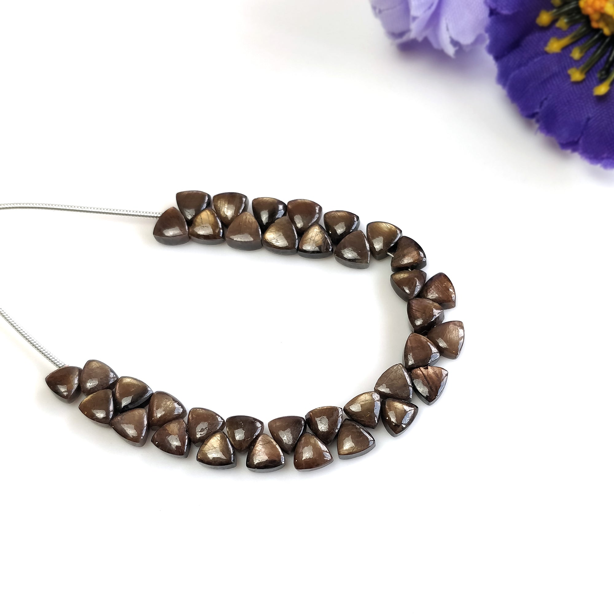 Natural Unheated Golden Brown Chocolate Sapphire Gemstone Cabochon Loose Beads - 33.00cts Triangle Plain Nuggets (5mm-4.25mm) for Jewelry Making, DIY Crafts & Beading Projects