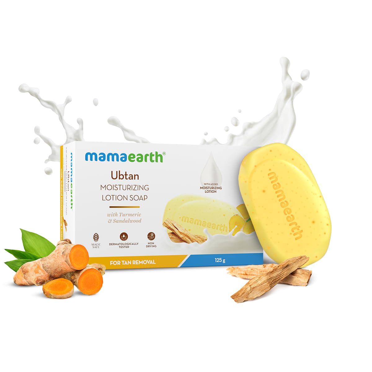 Mamaearth Ubtan Moisturizing Lotion Soap with Turmeric & Sandalwood - 125g | Tan Removal | Exfoliating & Deep Cleansing | Nourishes Dry Skin | Non-Drying | 76% TFM Grade 1 | Perfect for Daily Skincare & Travel