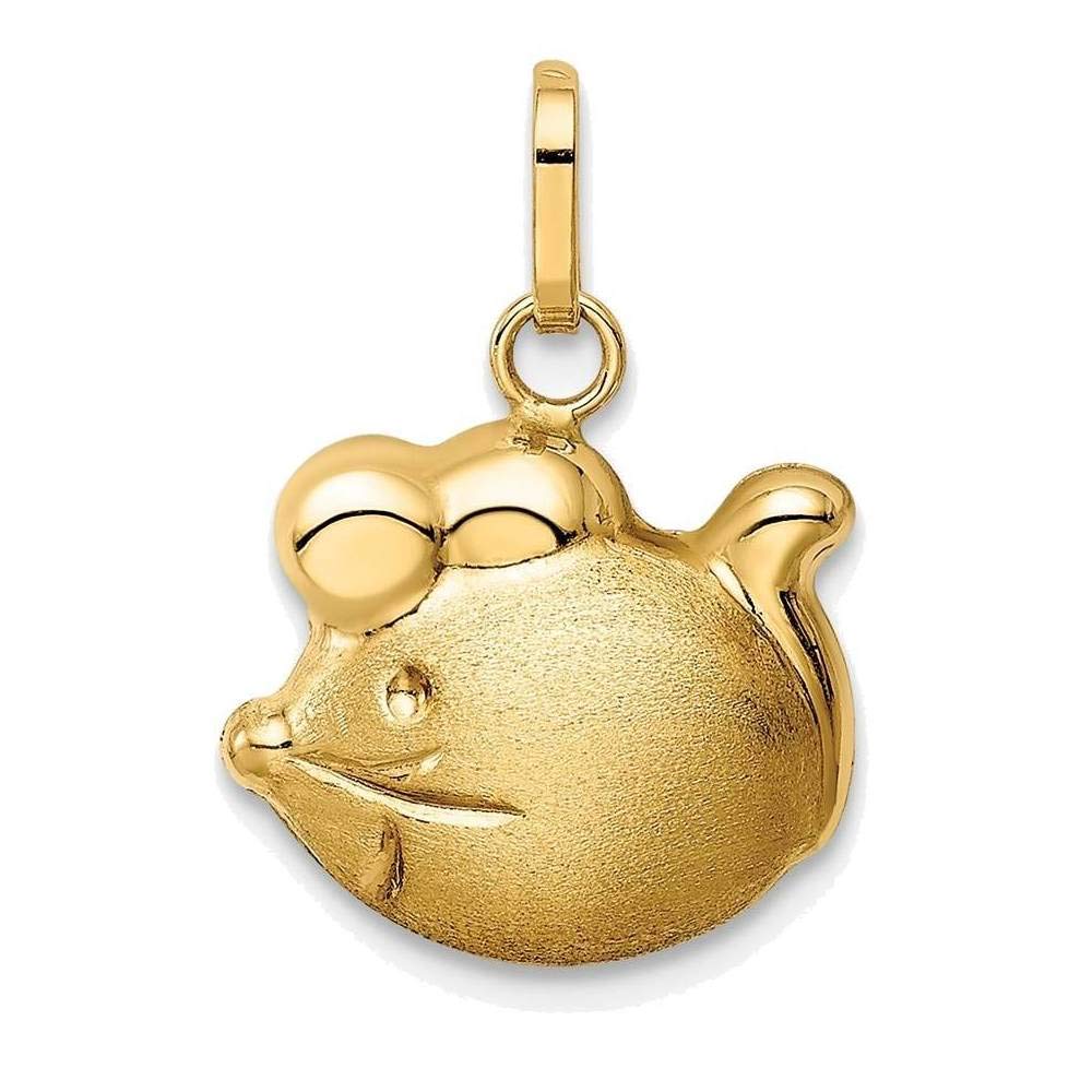 14K Yellow Gold Satin & Polished Mouse Pendant Necklace - Elegant Jewelry Gift for Women, Girls | Perfect for Birthdays, Anniversaries & Special Occasions