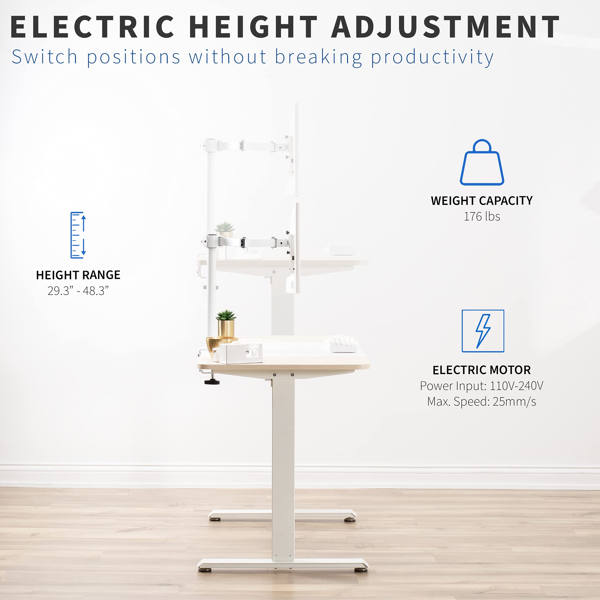 VIVO Electric Height Adjustable Standing Desk 47 x 24 Inches, Sit Stand Desk with Memory Controller, White & Light Wood (DESK-E144WC) - Perfect for Home Office, Gaming & Workspace Ergonomics