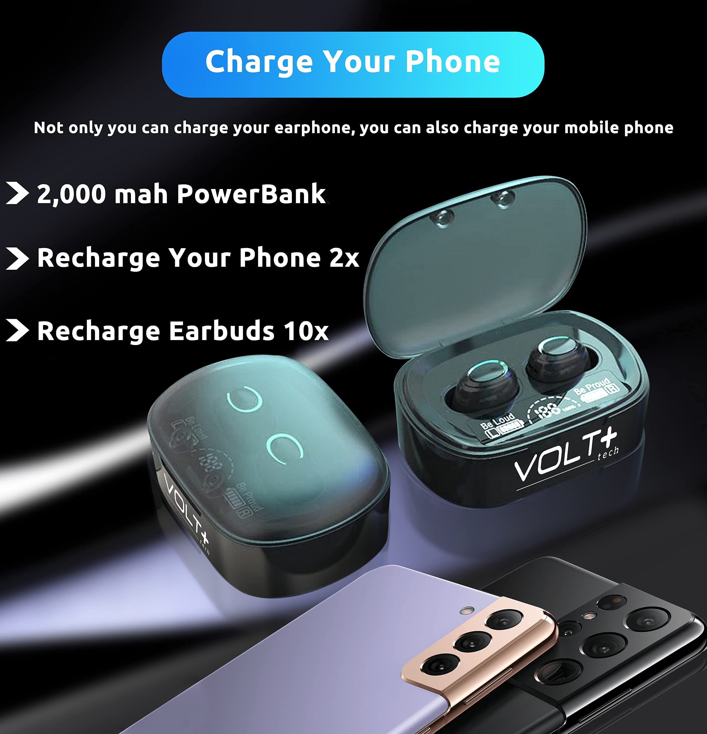 Wireless PRO Bluetooth 5.3 Earbuds with 36H Playback, IPX4 Waterproof, Noise Cancelling & Quad Mic - Compatible with ONN 8 Inch Tablet - Perfect for Workouts, Running & Travel