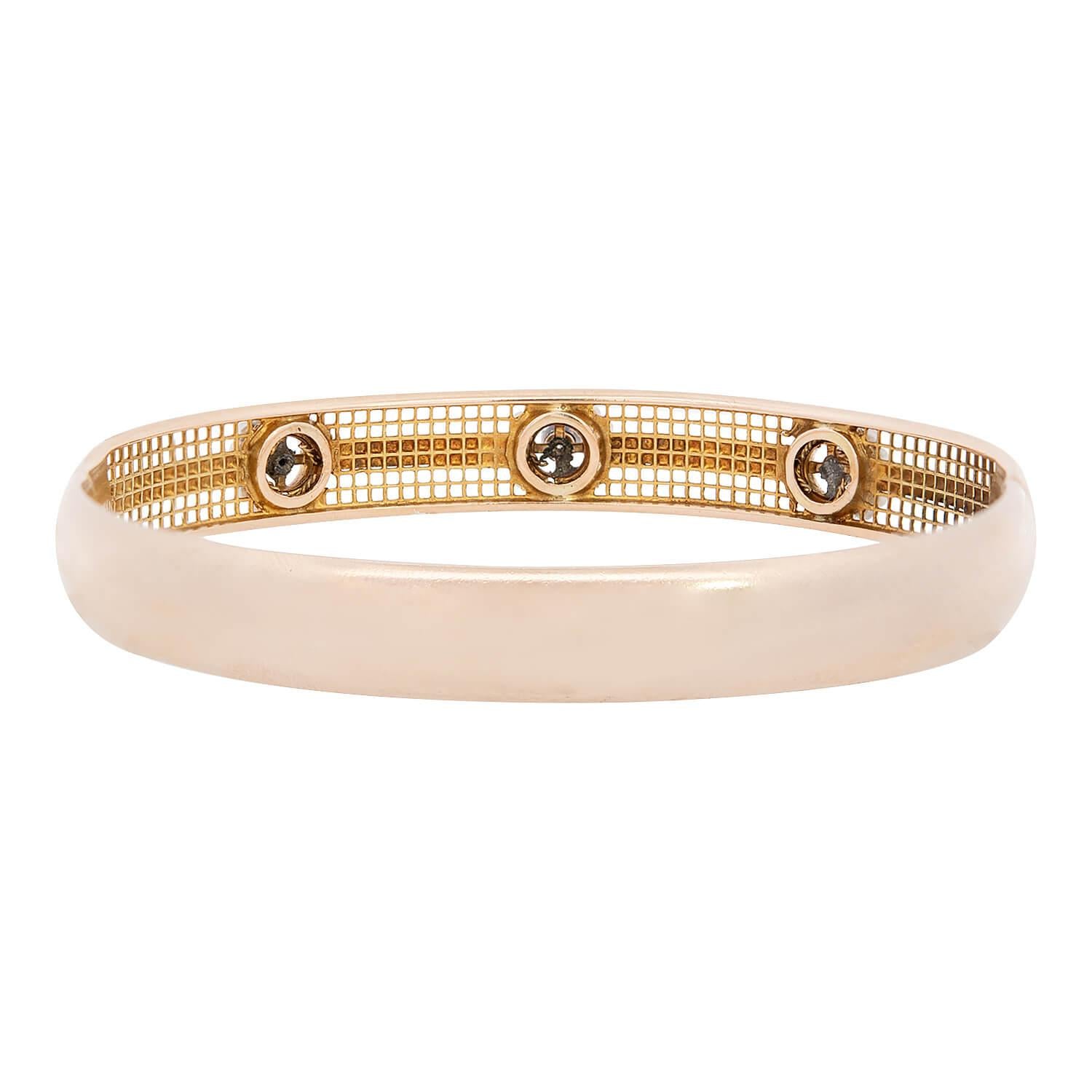 Exquisite Victorian 15K Gold Diamond, Pearl & Enamel Bangle Bracelet - Vintage Jewelry for Weddings, Parties & Special Occasions