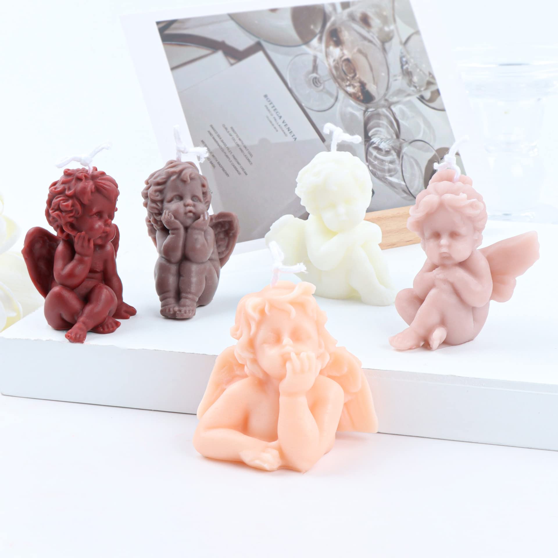 5Pcs 3D Angel Candle Silicone Molds - DIY Candle Making, Gypsum Resin Statues & Home Decor - Perfect for Christmas, Wedding, Gift & Craft Projects