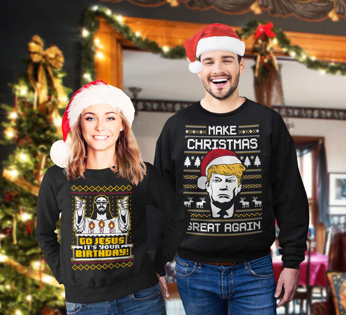 Men's Ugly Christmas Sweater - 'Go Jesus It's Your Birthday' Funny Holiday Pullover | Perfect for Christmas Parties & Family Gatherings