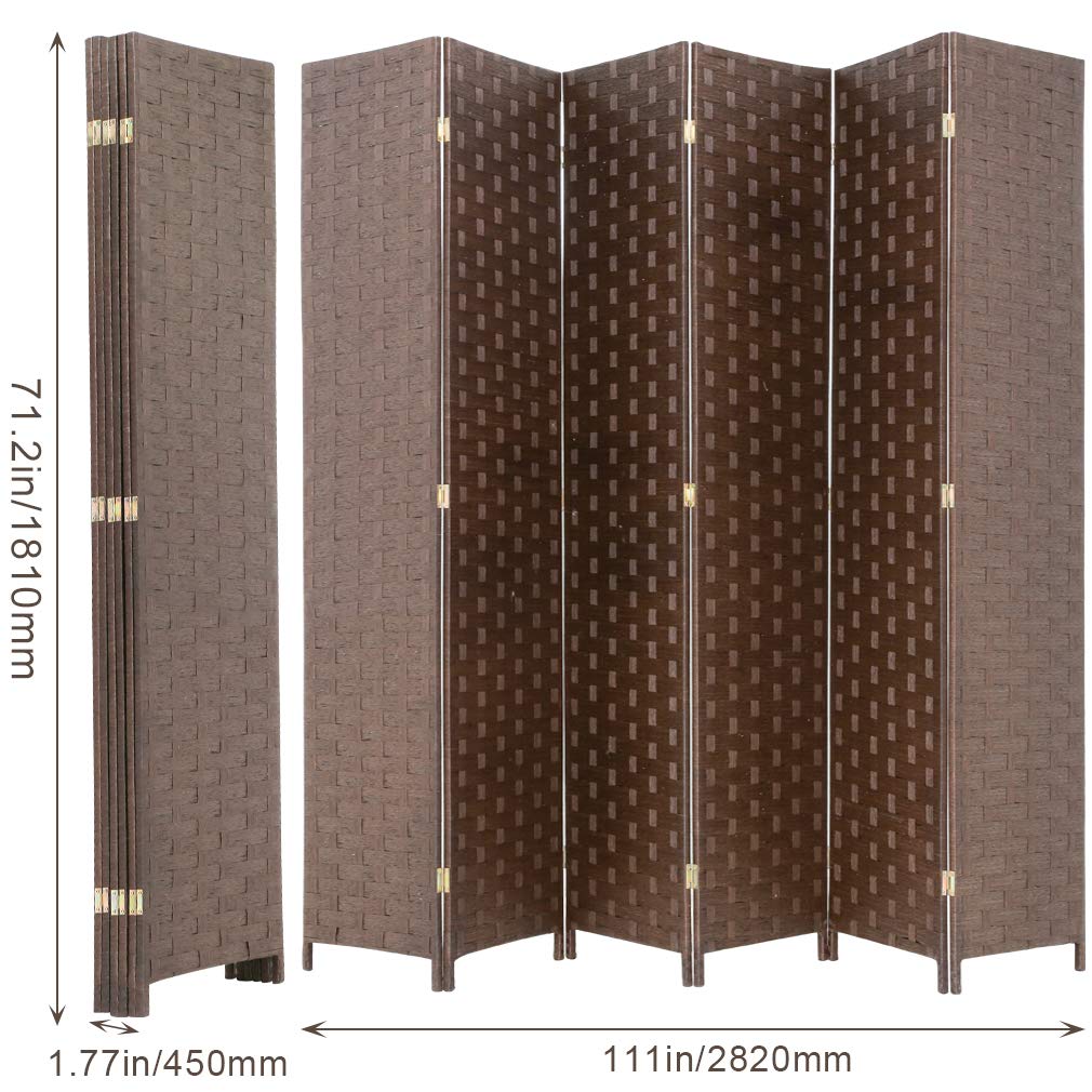 6-Panel Wood Mesh Woven Room Divider - Foldable Privacy Screen for Home Office, Bedroom & Living Room | Portable Partition with Natural Brown Finish | Perfect for Creating Private Spaces in Open Areas