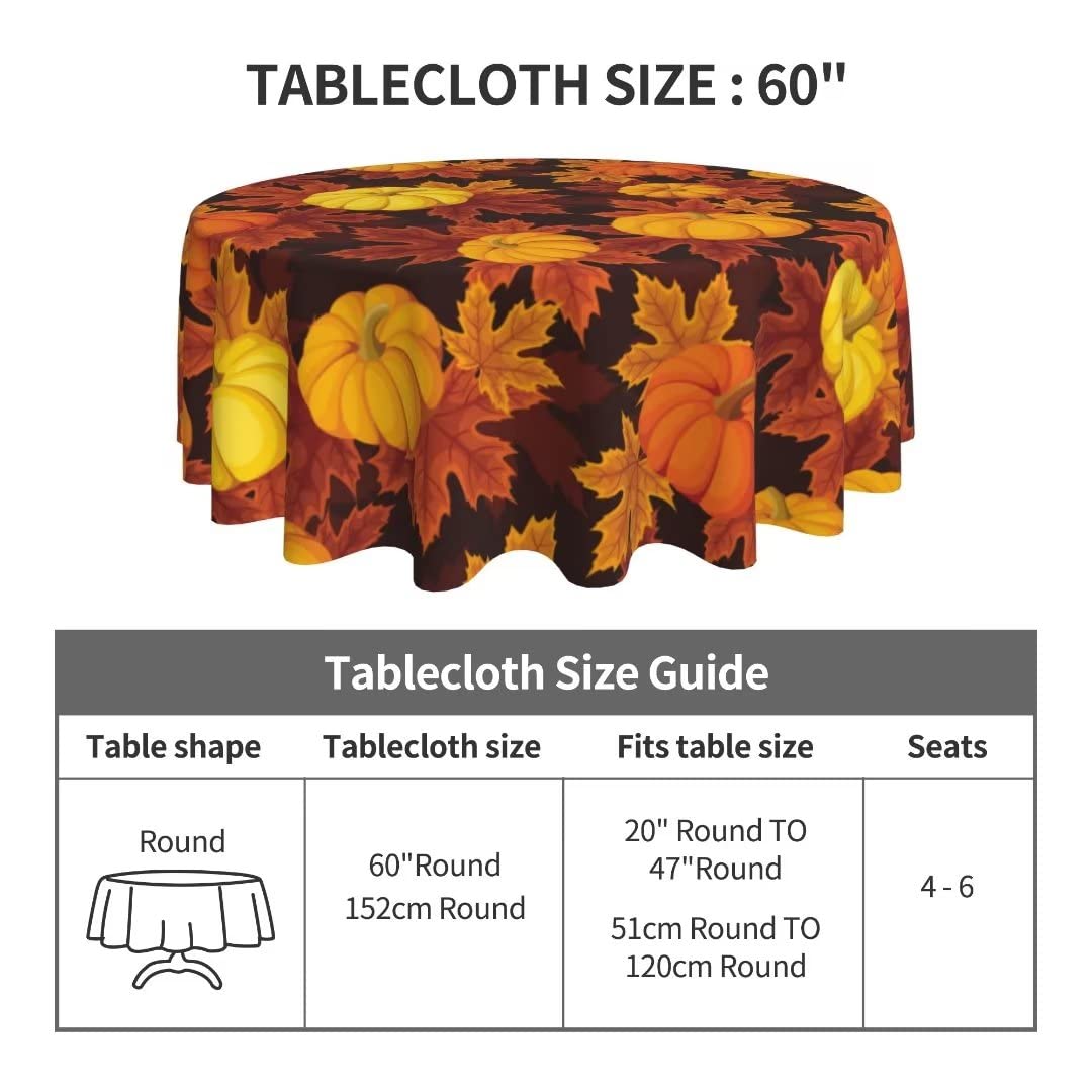 60 Inch Round Fall Pumpkin Tablecloth - Rustic Autumn Thanksgiving Table Cover, Dust-Proof & Wrinkle Resistant for Holiday Dining, Kitchen Decor, Indoor/Outdoor Parties & Picnics | Perfect for Thanksgiving Gatherings, Fall Home Decor & Seasonal Celebrations