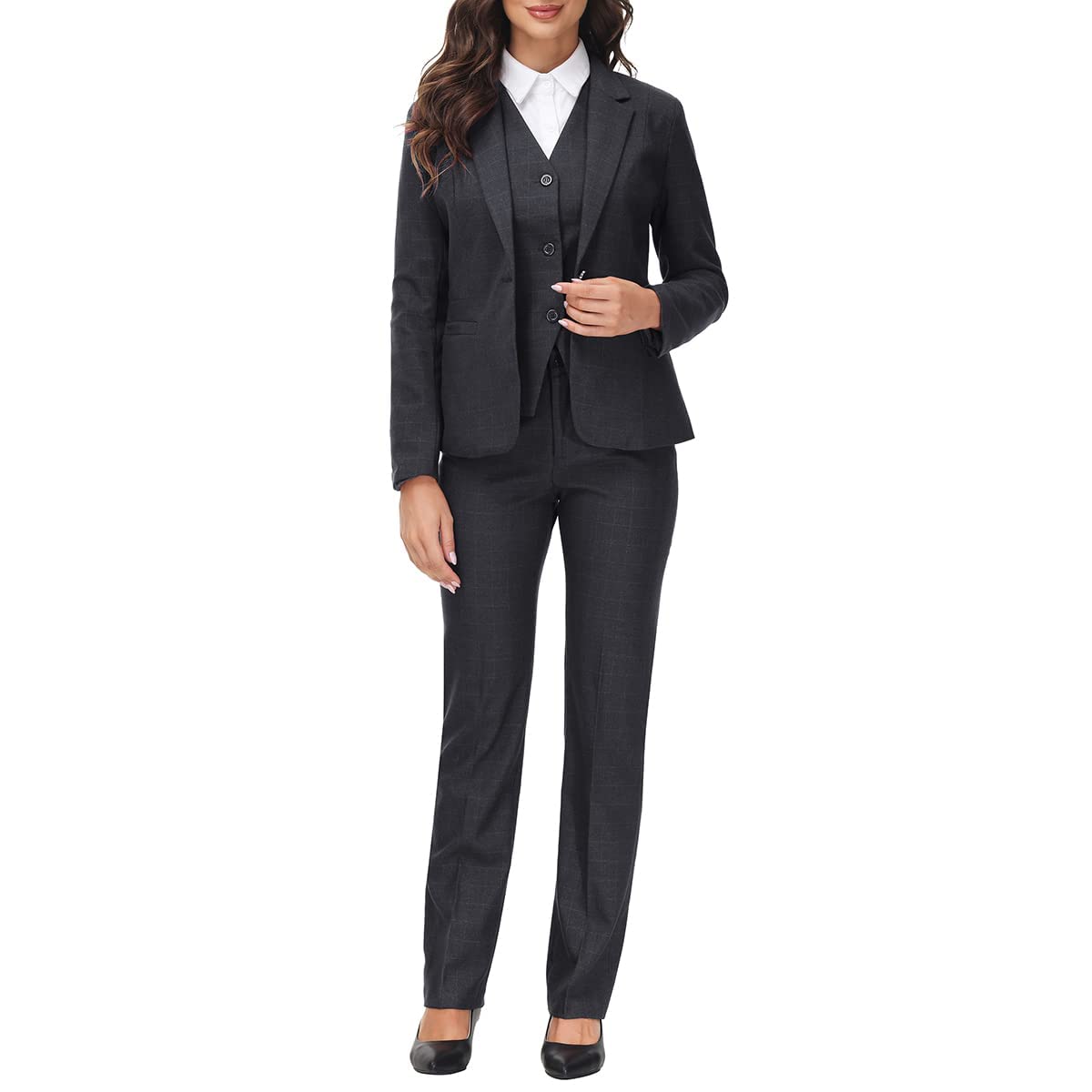 MODFUL Women's 3-Piece Classic Business Suit Set - Elegant Blazer, Vest & Pants for Office, Interview & Professional Occasions