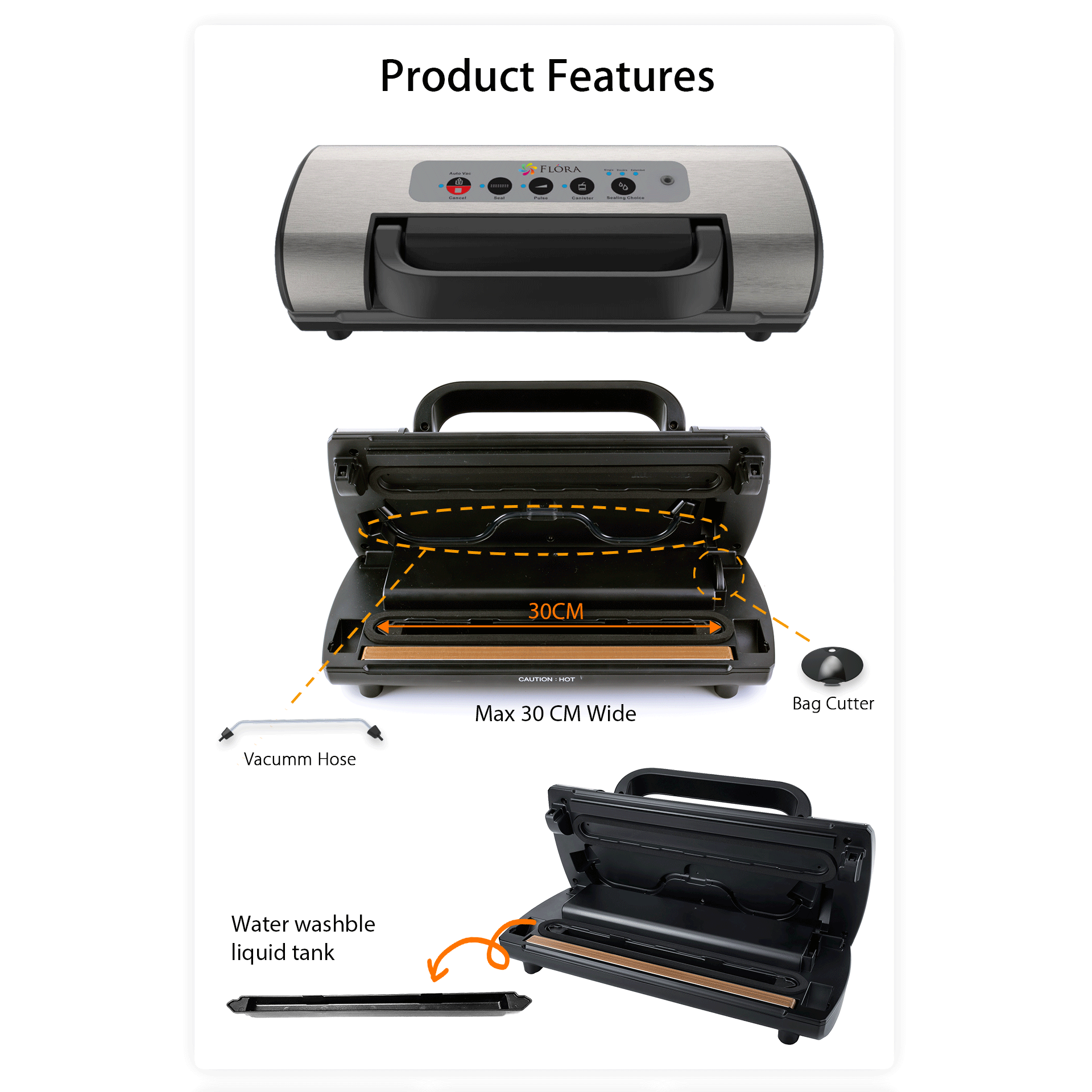 FL FVS 3206 Commercial Food Vacuum Sealer Machine with 22+28 Precut Bags - Heavy Duty Food Saver for Meat, Cheese & Meal Prep - Professional Kitchen & Restaurant Storage Solution